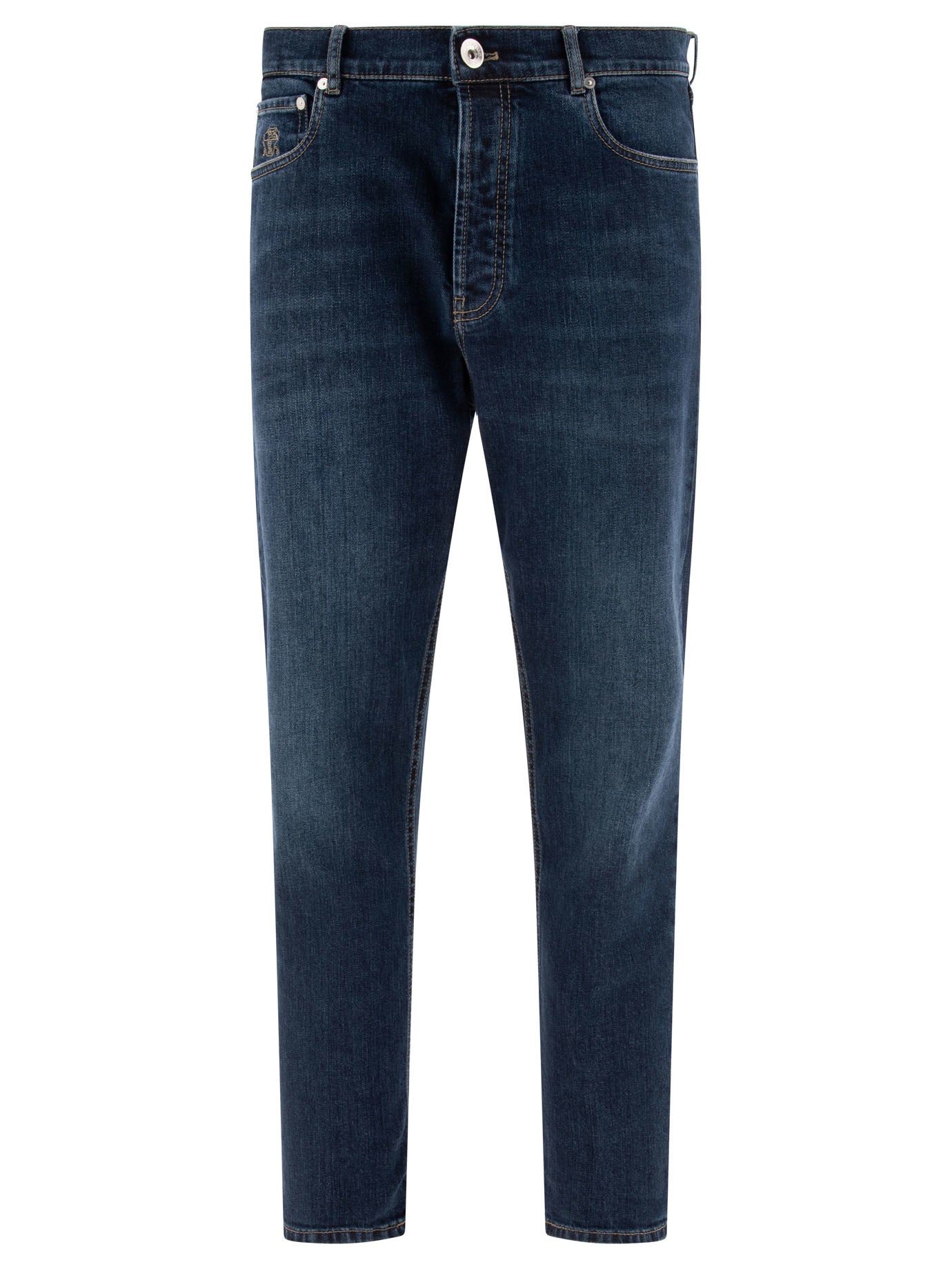 Brunello Cucinelli-With Distressed Effect Jeans Blu-Uomo