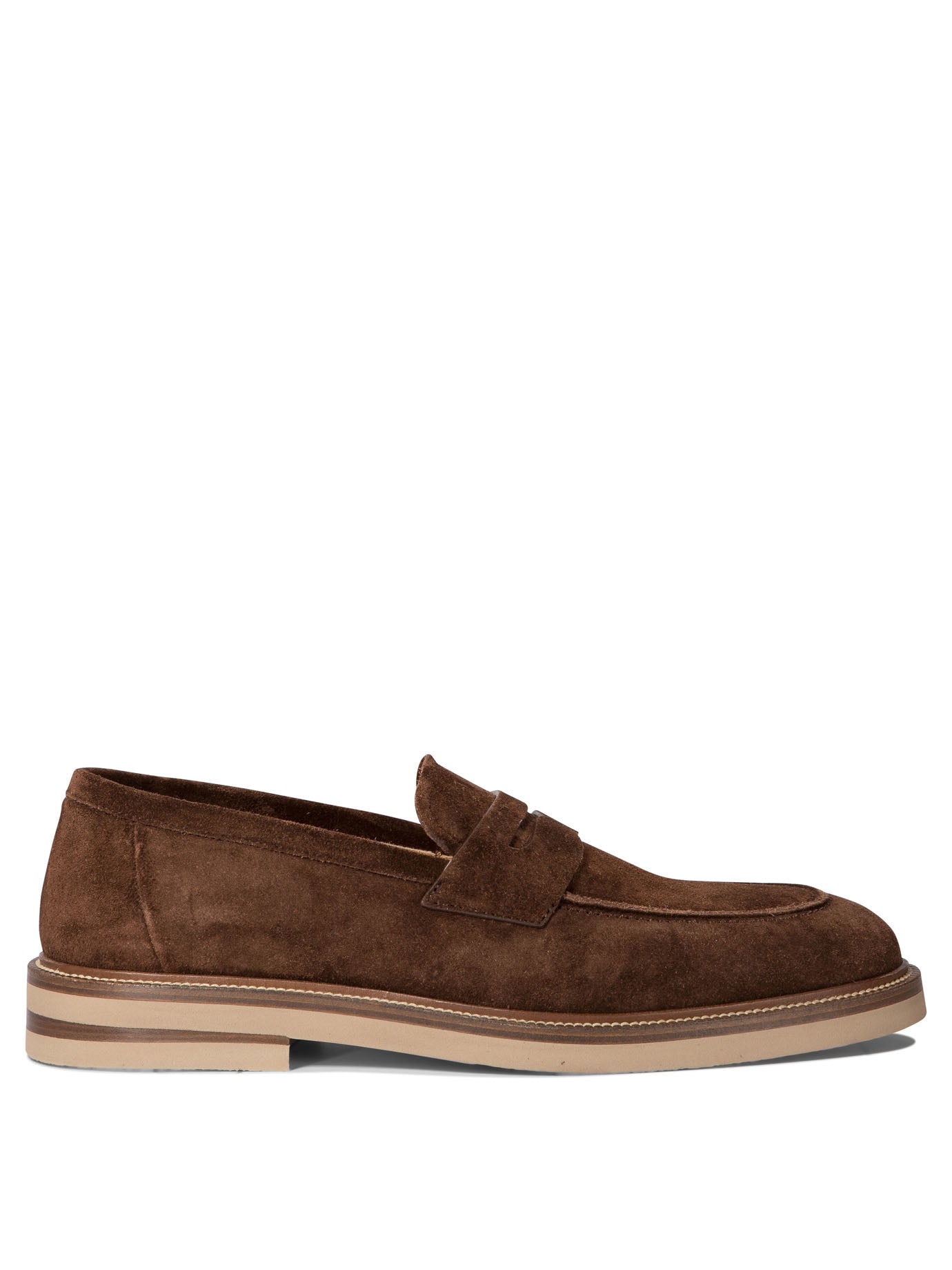 Brunello Cucinelli-Suede Penny Loafers Loafers & Slippers Marrone-Uomo