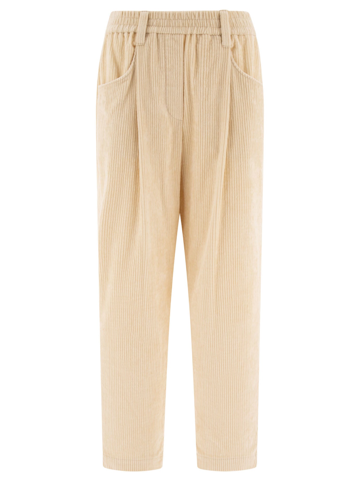 Brunello Cucinelli-Baggy Trousers Bianco-Donna