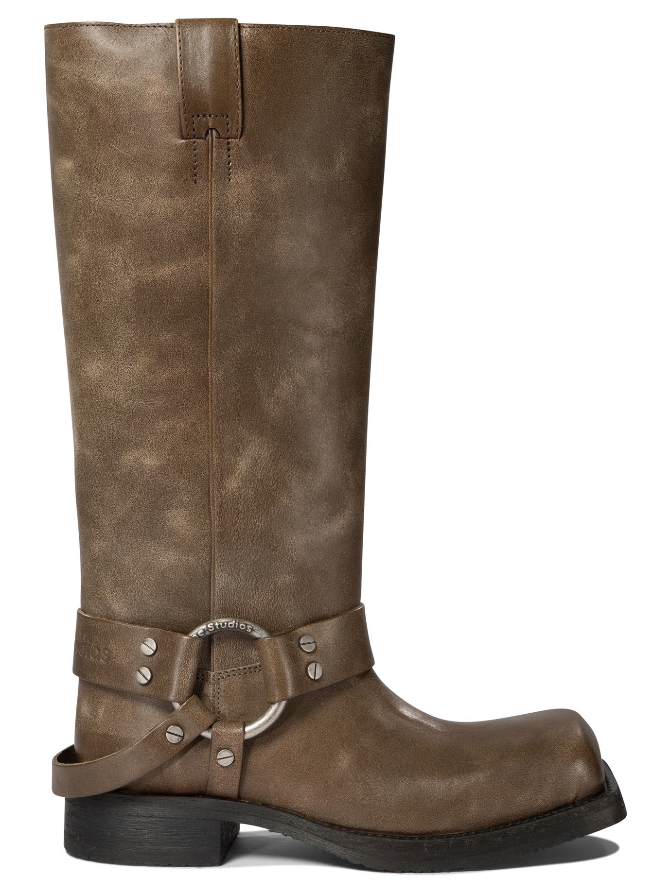 Acne Studios-Leather Boots With Buckle Stivali & Stivaletti Beige-Donna