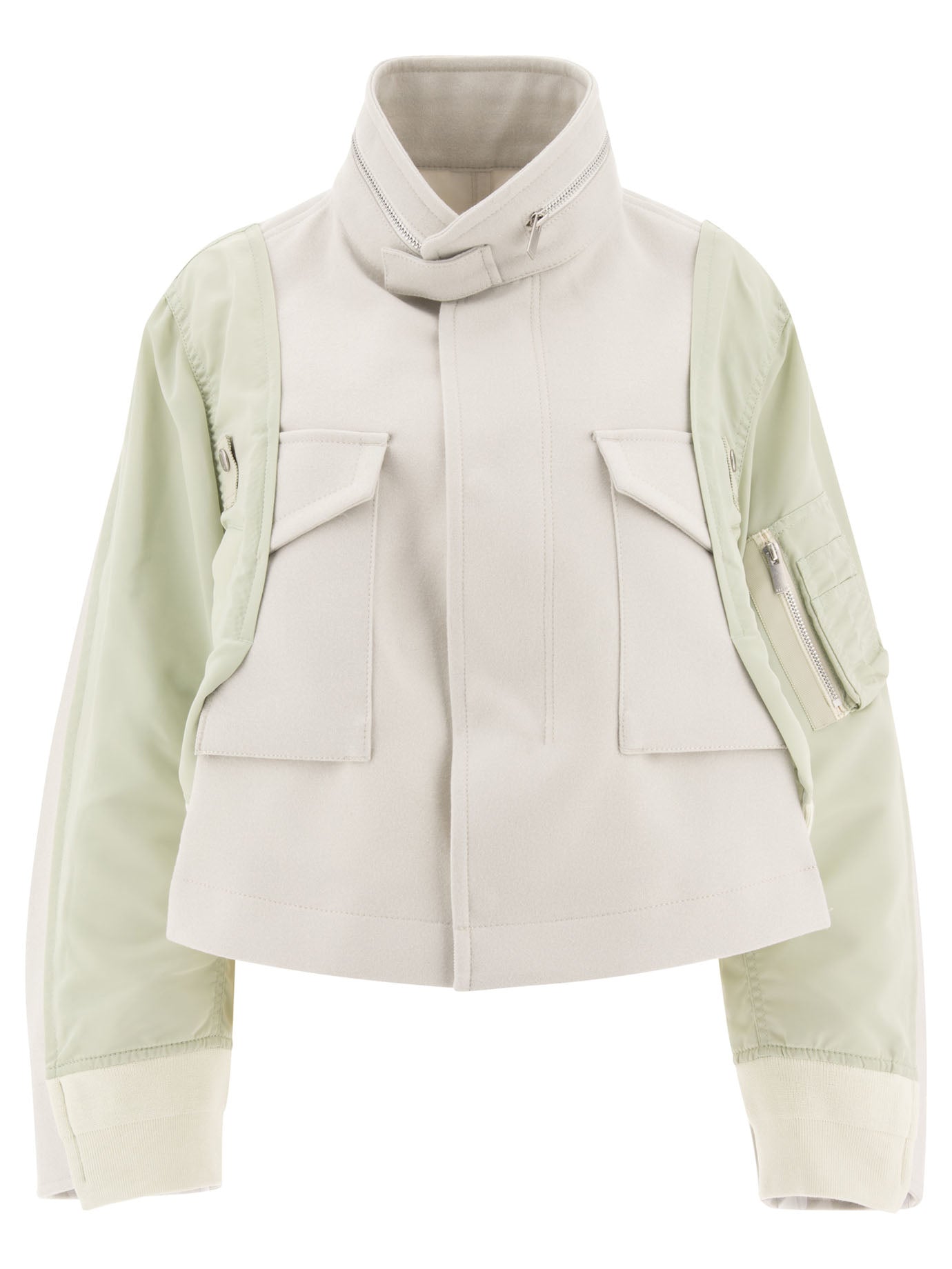 Sacai-Wool Melton X Nylon Twill Giacche Verde-Donna