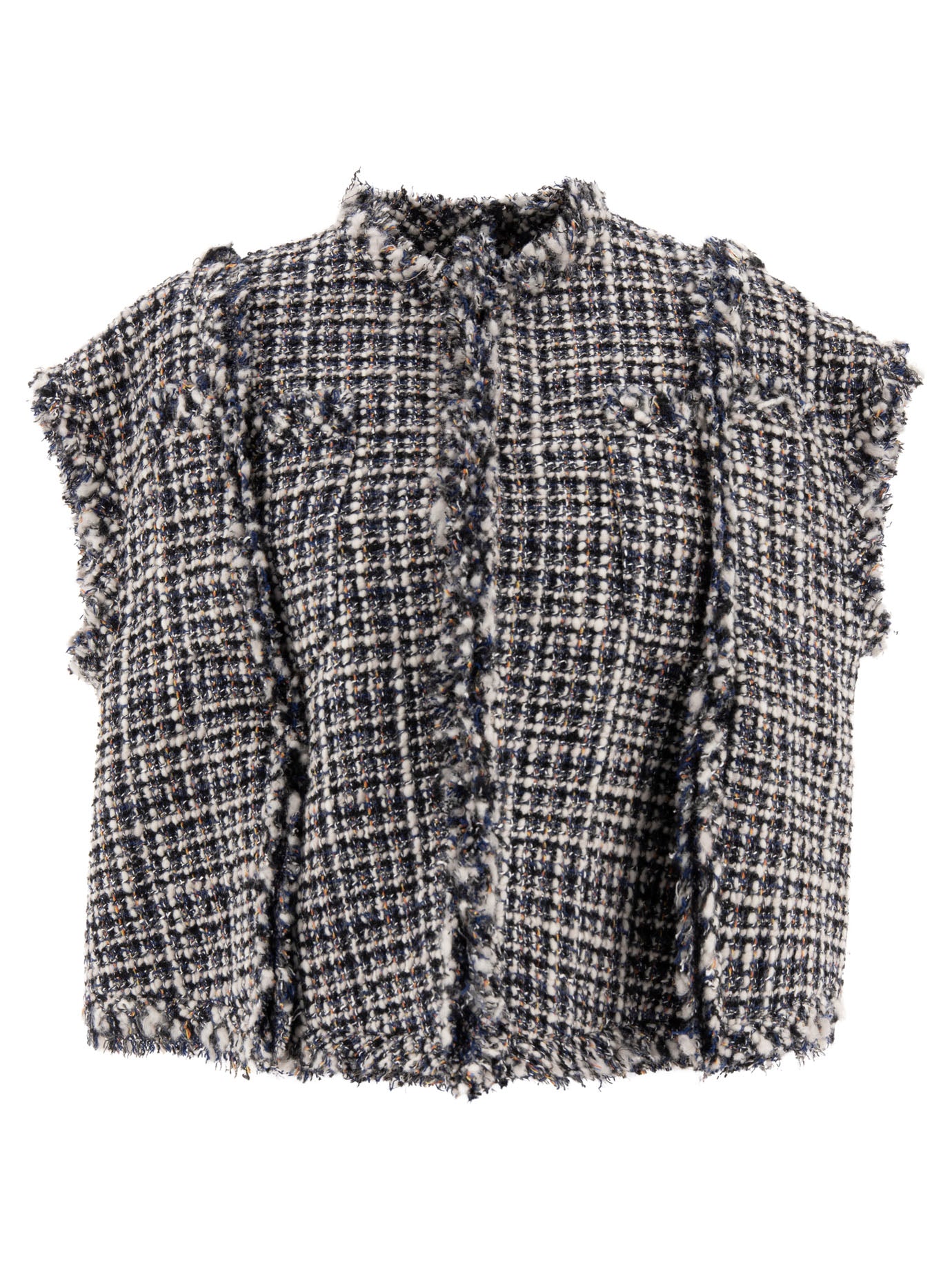 Sacai-Tweed Vest Knitwear Bianco-Donna