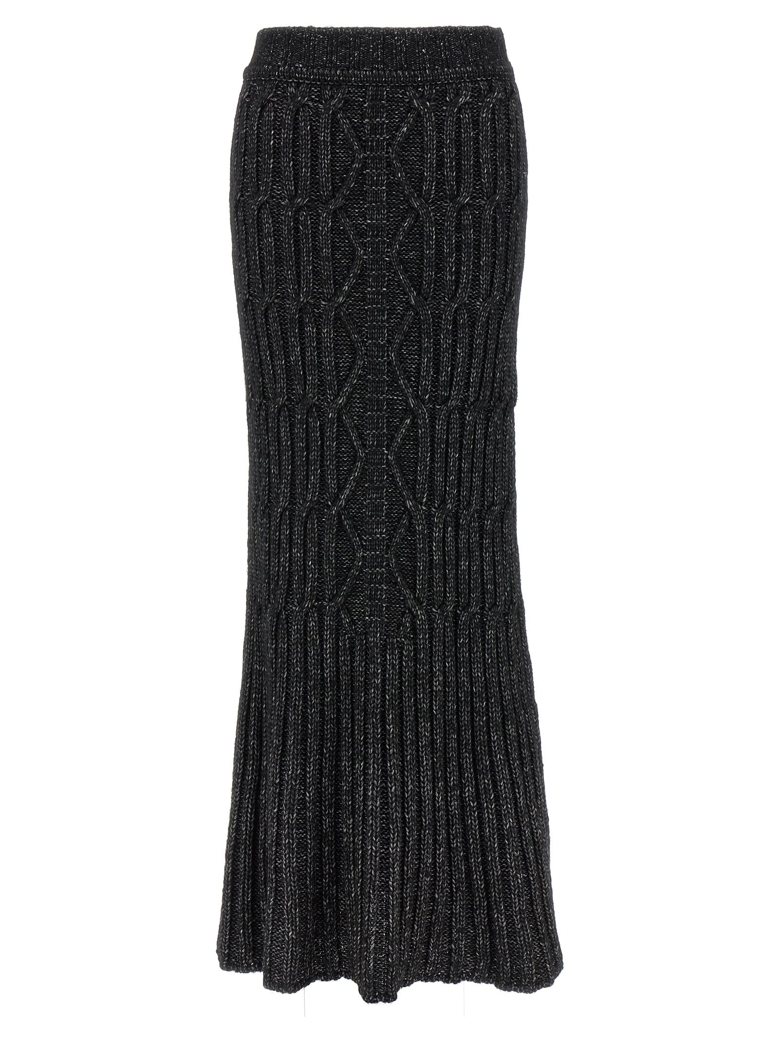 Alberta Ferretti-Long Knit Skirt Gonne Grigio-Donna