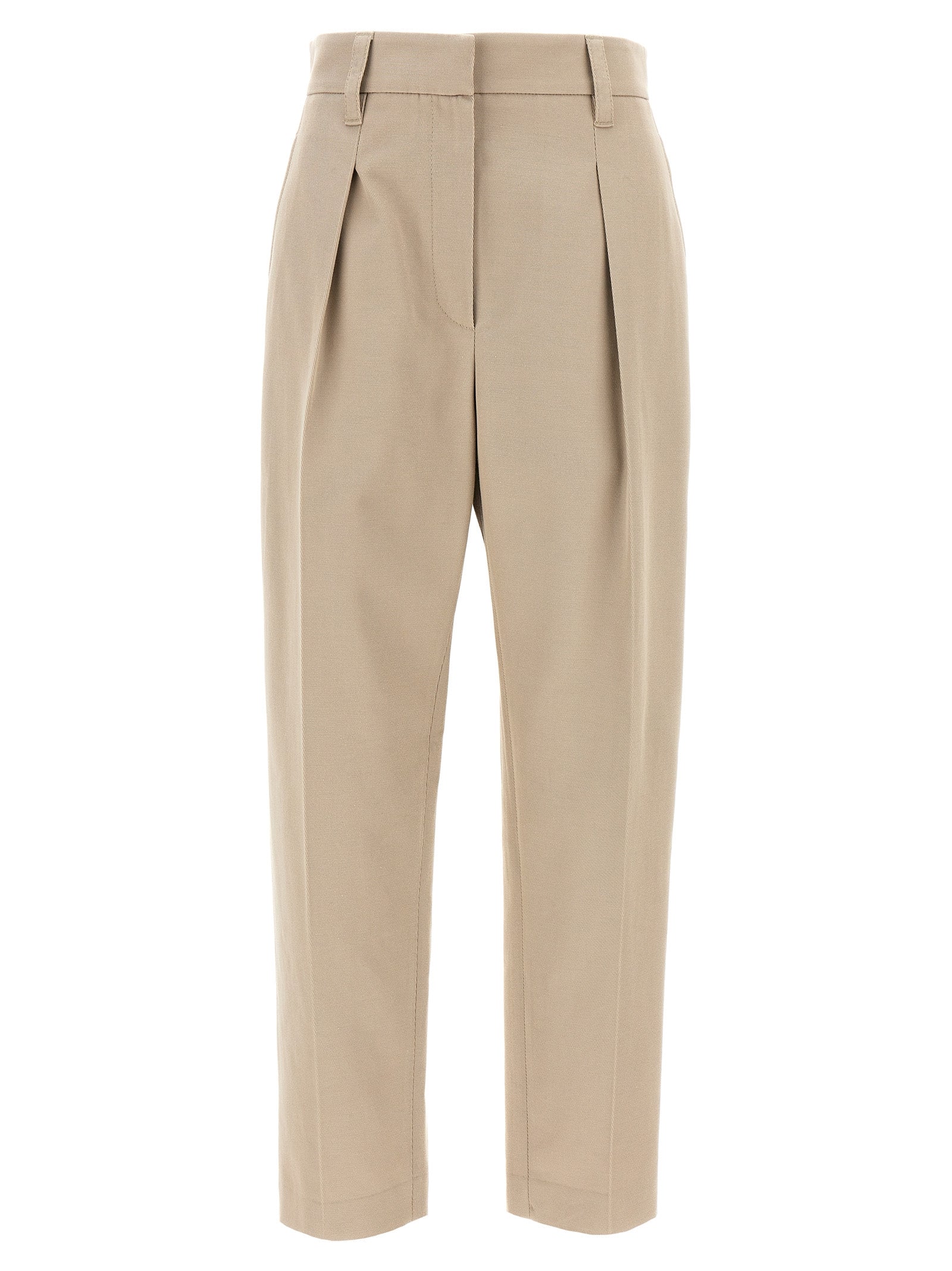 Brunello Cucinelli-Canvas Pantaloni Beige-Donna