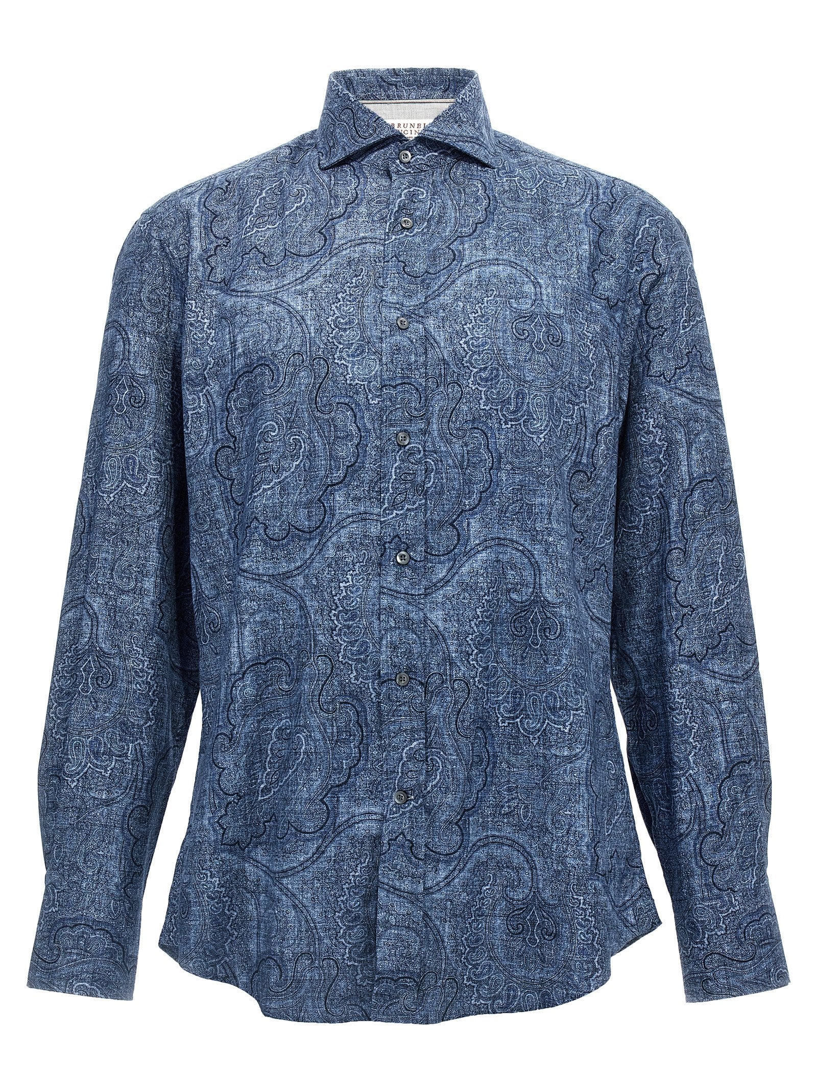 Brunello Cucinelli-Printed Shirt Camicie Blu-Uomo