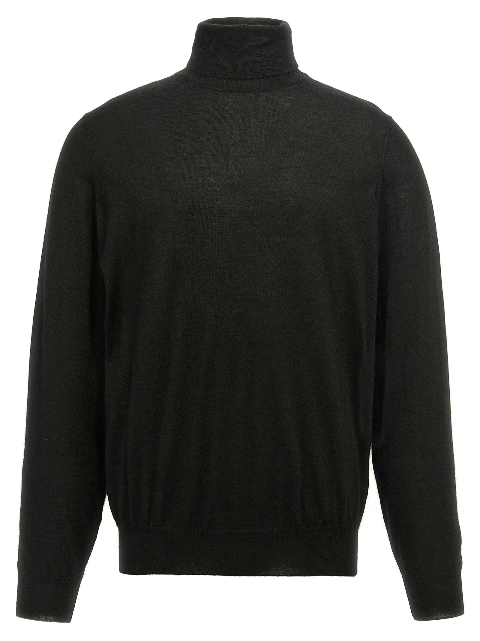 Brunello Cucinelli-Silk Cashmere Turtleneck Sweater Maglioni Nero-Uomo