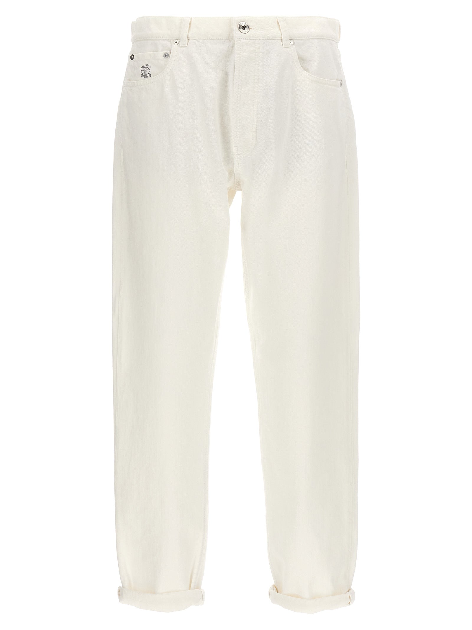 Brunello Cucinelli-Bull Jeans Bianco-Uomo