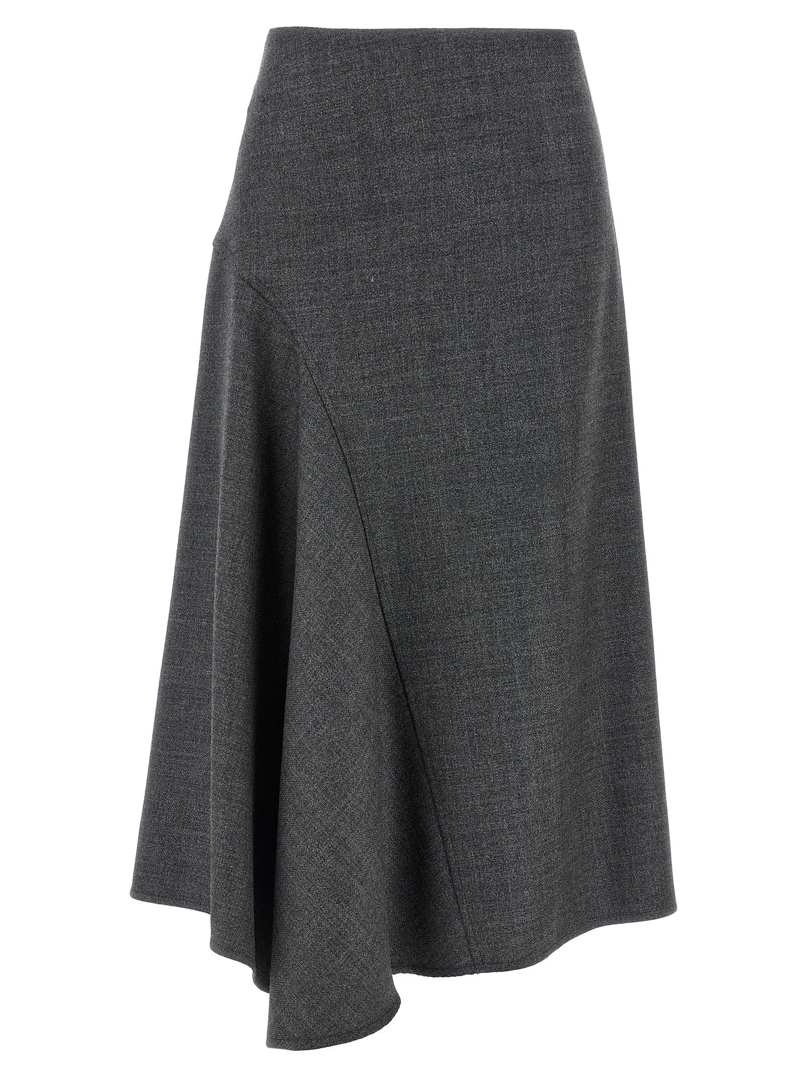 Brunello Cucinelli-Flared Wool Skirt Gonne Grigio-Donna