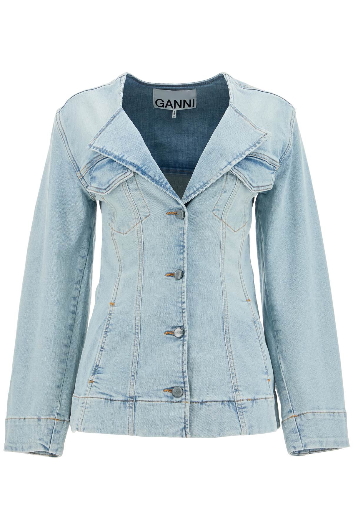 Ganni-Blazer Slim Fit In Denim Stretch-Donna