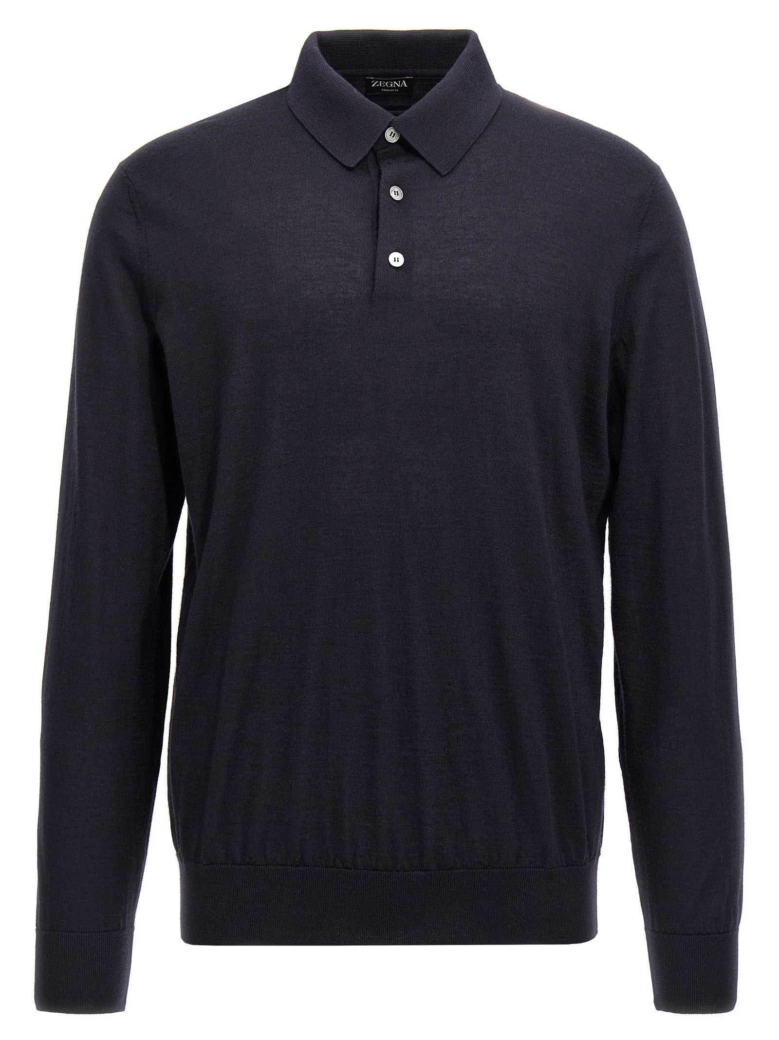 Zegna-Silk Cashmere Shirt Polo Blu-Uomo