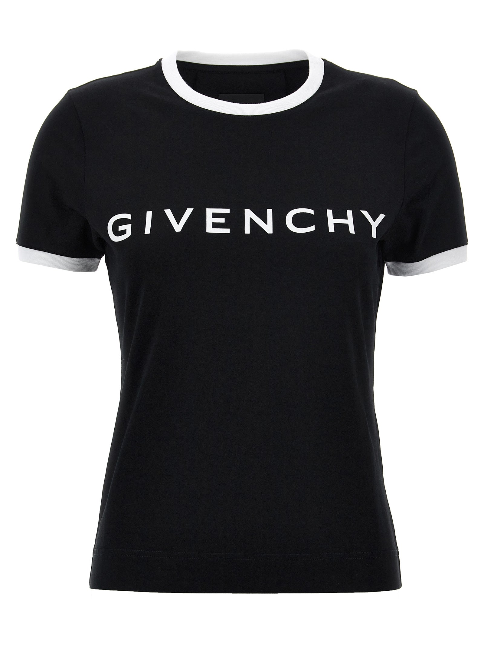 Givenchy-Logo Print T Shirt Bianco/Nero-Donna