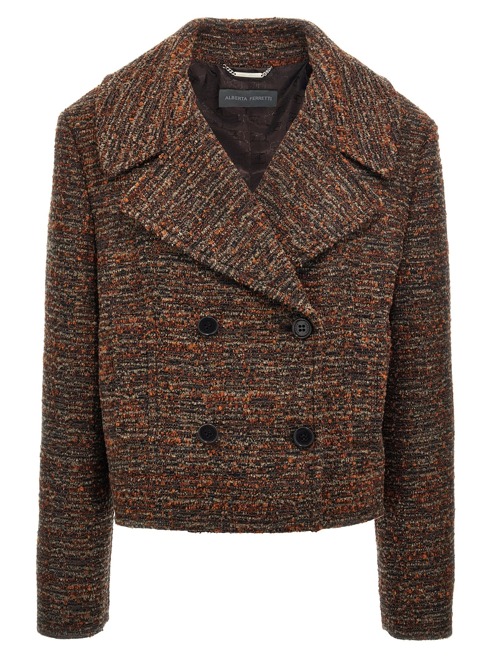 Alberta Ferretti-Bouclé Double-Breasted Short Coat Trench E Impermeabili Multicolor-Donna