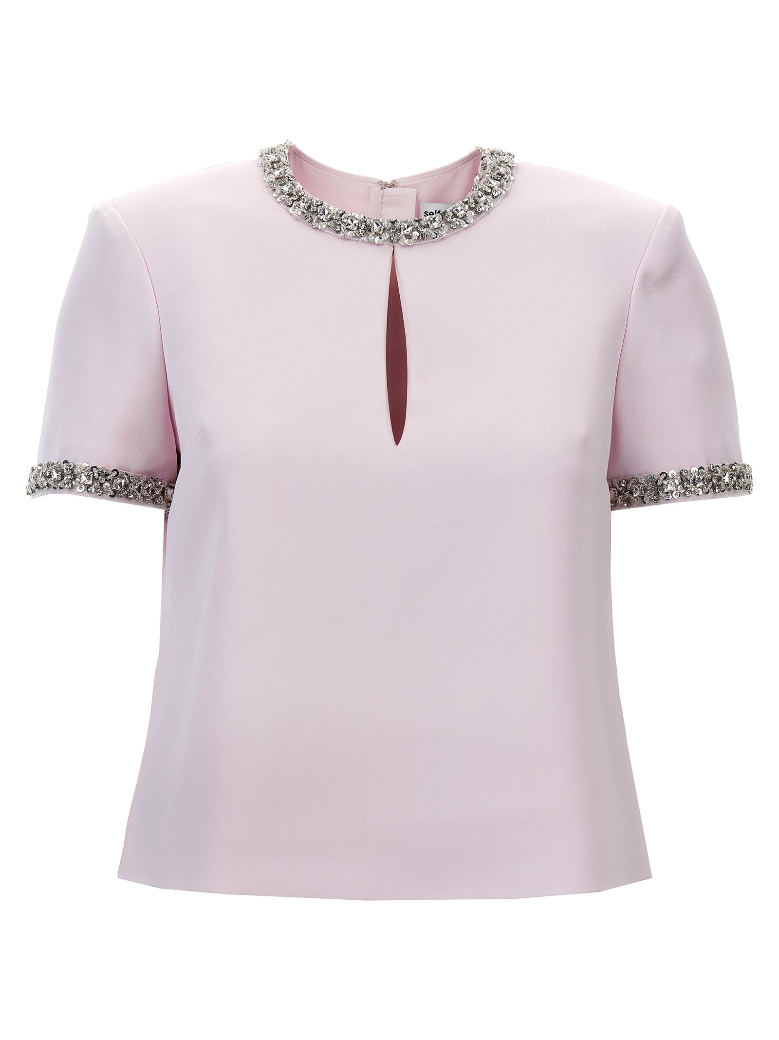 Self Portrait-Pink Satin Embellished Top Rosa-Donna