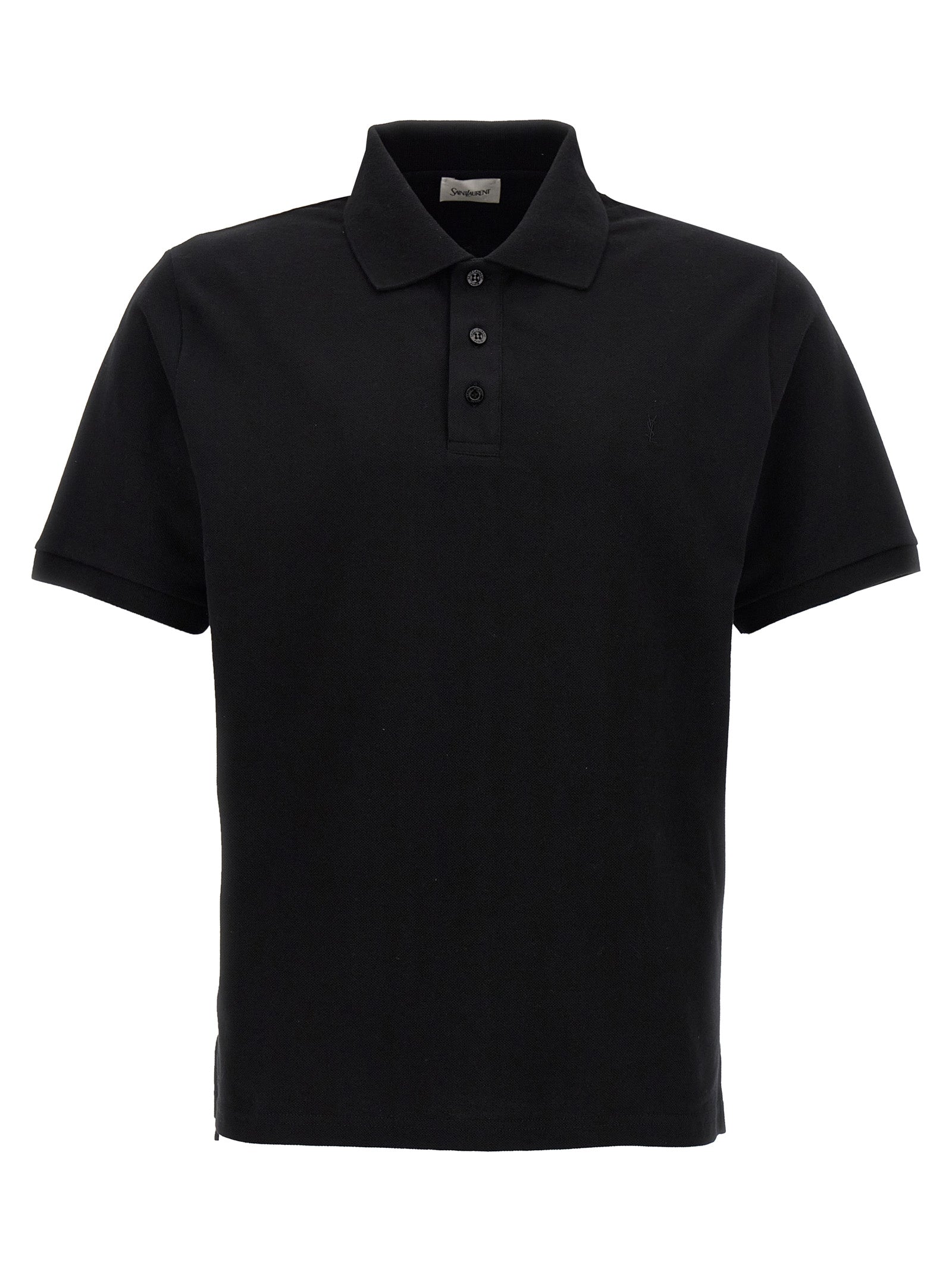 Saint Laurent-Logo Embroidery Shirt Polo Nero-Uomo