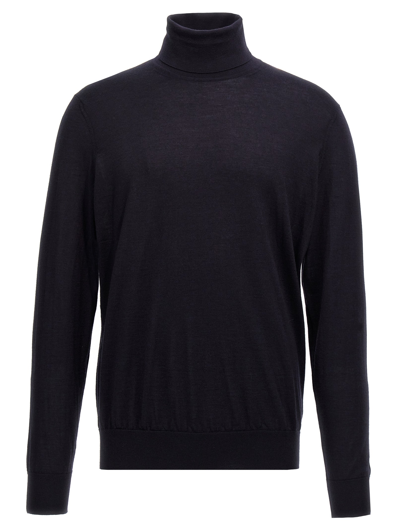 Zegna-Silk Cashmere Turtleneck Sweater Maglioni Blu-Uomo