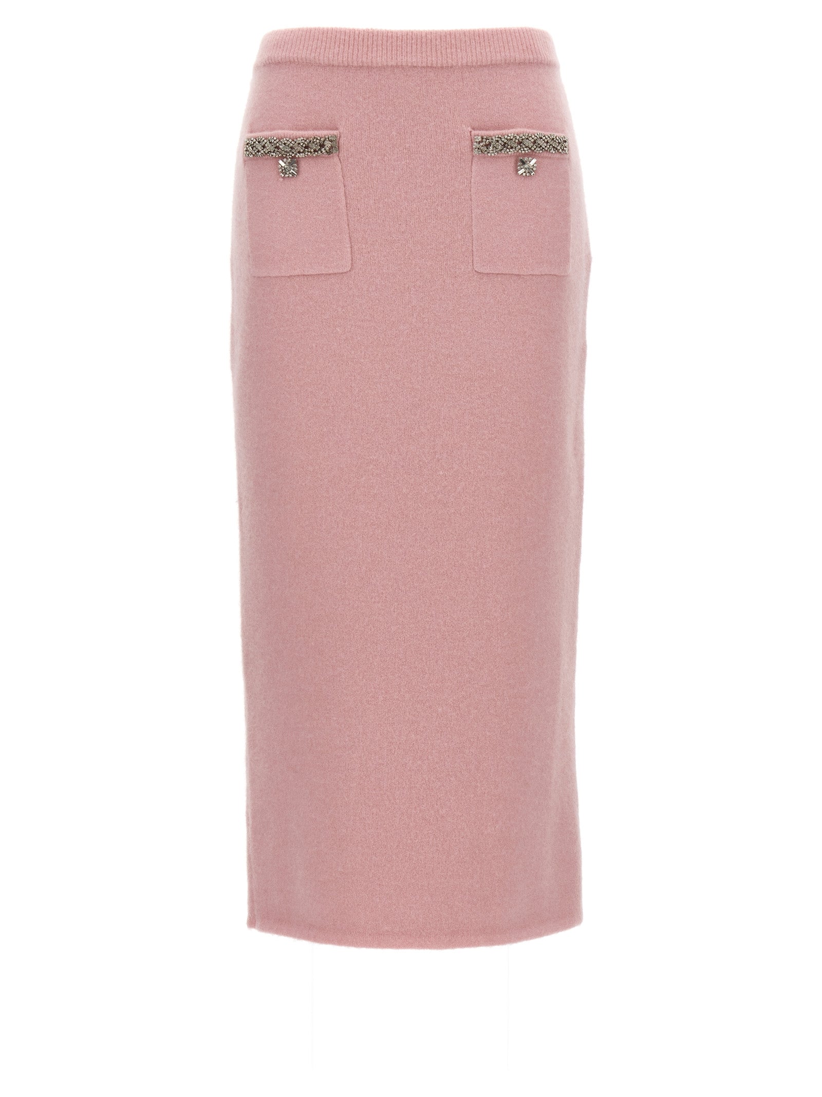 Self Portrait-Pink Embellished Knit Midi Gonne Rosa-Donna