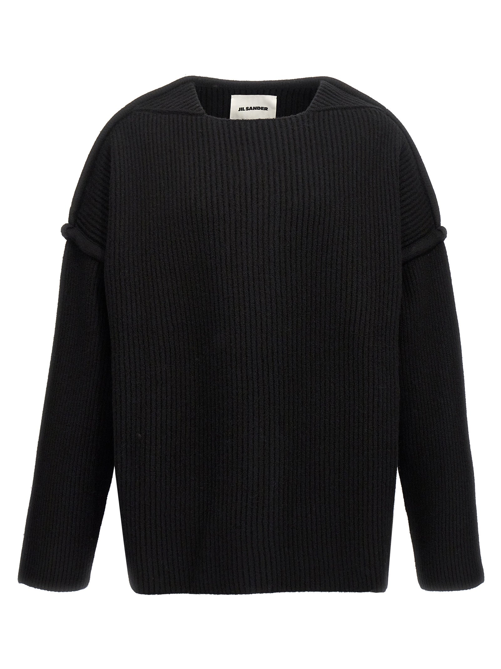 Jil Sander-Geometric Neckline Sweater Maglioni Nero-Uomo