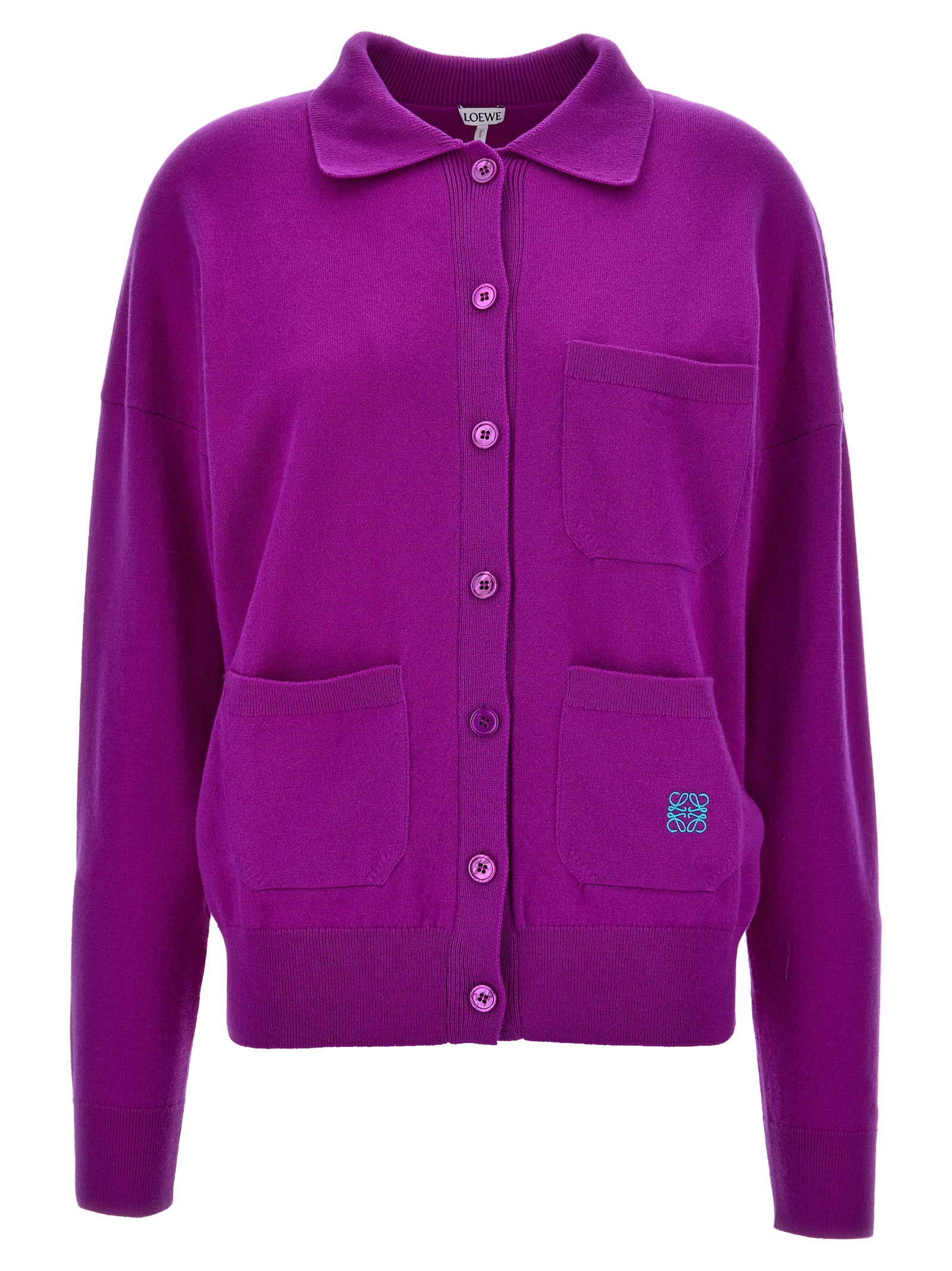 Loewe-Logo Embroidery Cardigan Maglioni Viola-Donna