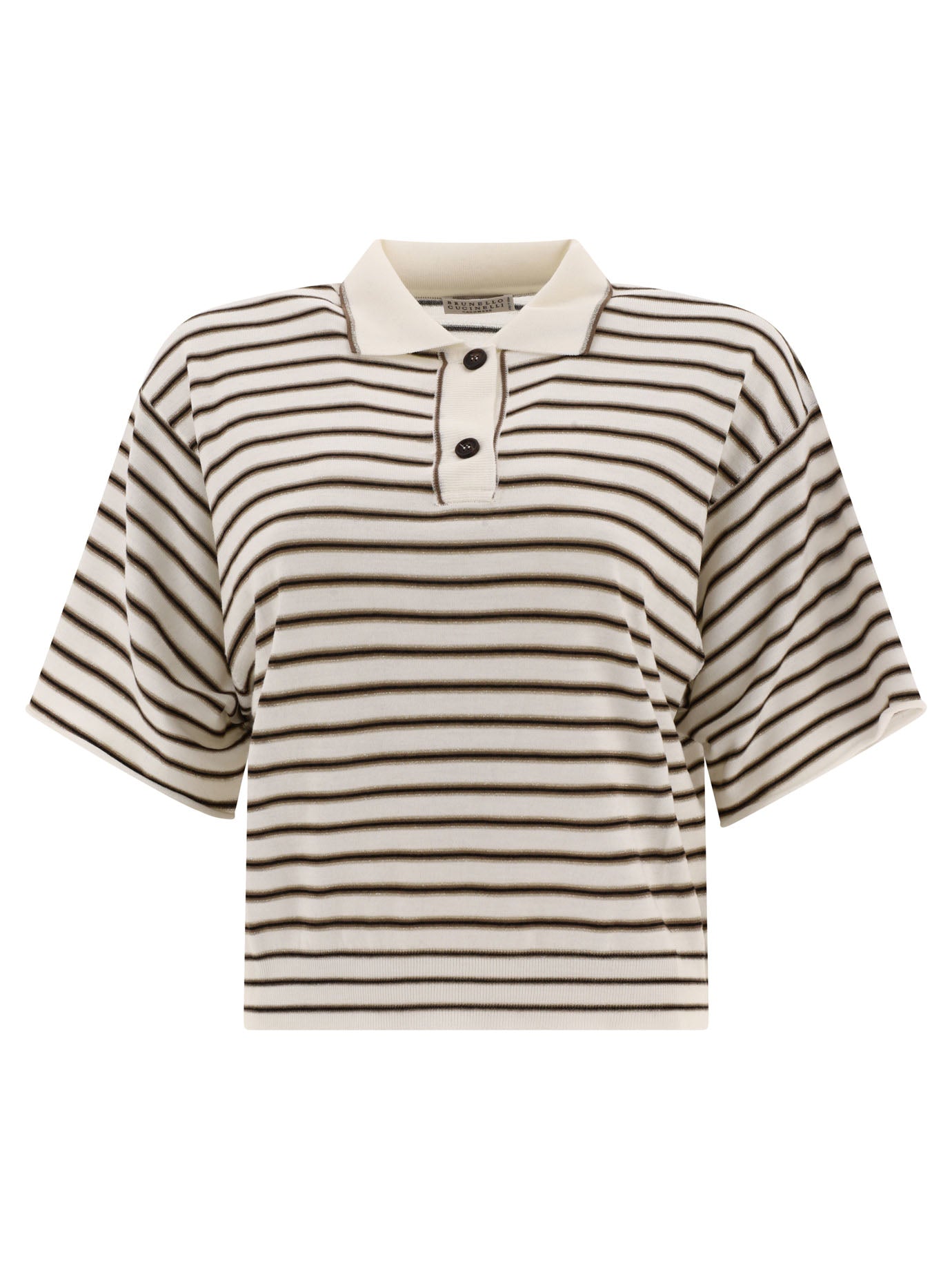 Brunello Cucinelli-Sparkling Stripe Polo Shirts Marrone-Donna