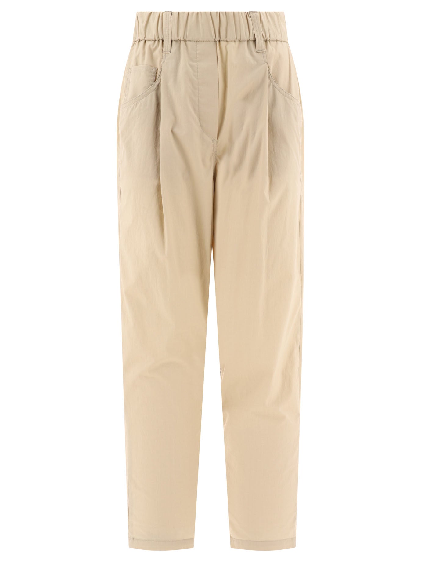 Brunello Cucinelli-With Shiny Tab Trousers Beige-Donna