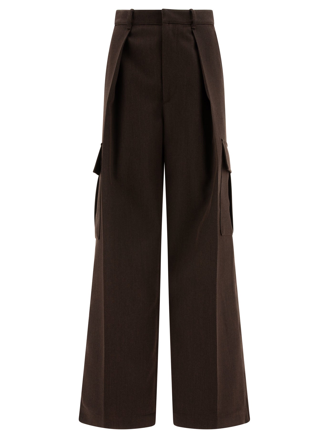 Burberry-Wool Cargo Trousers Marrone-Donna