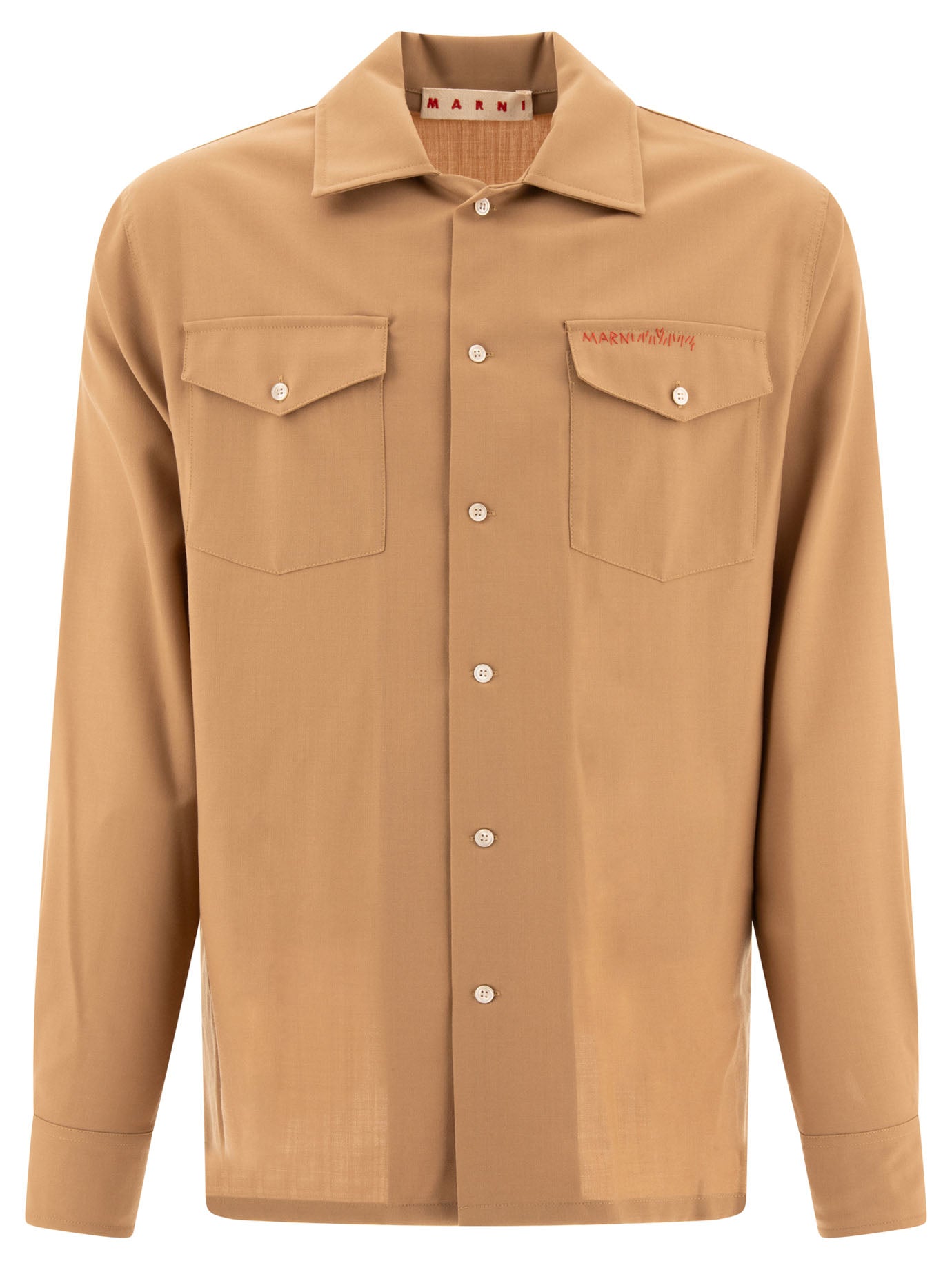 Marni-Shirt With Embroidered Logo Shirts Beige-Uomo