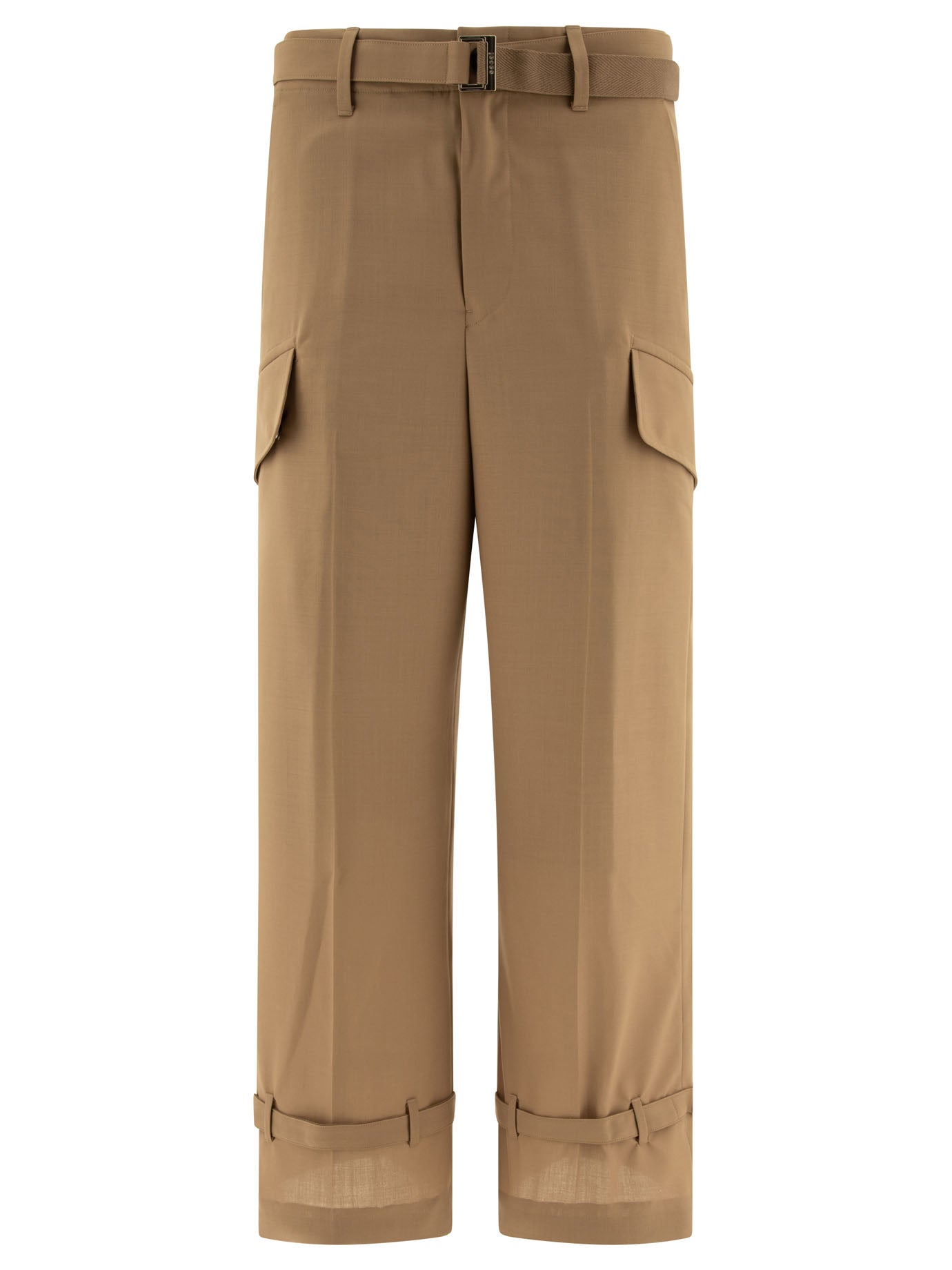 Sacai-Belted Trousers Beige-Uomo