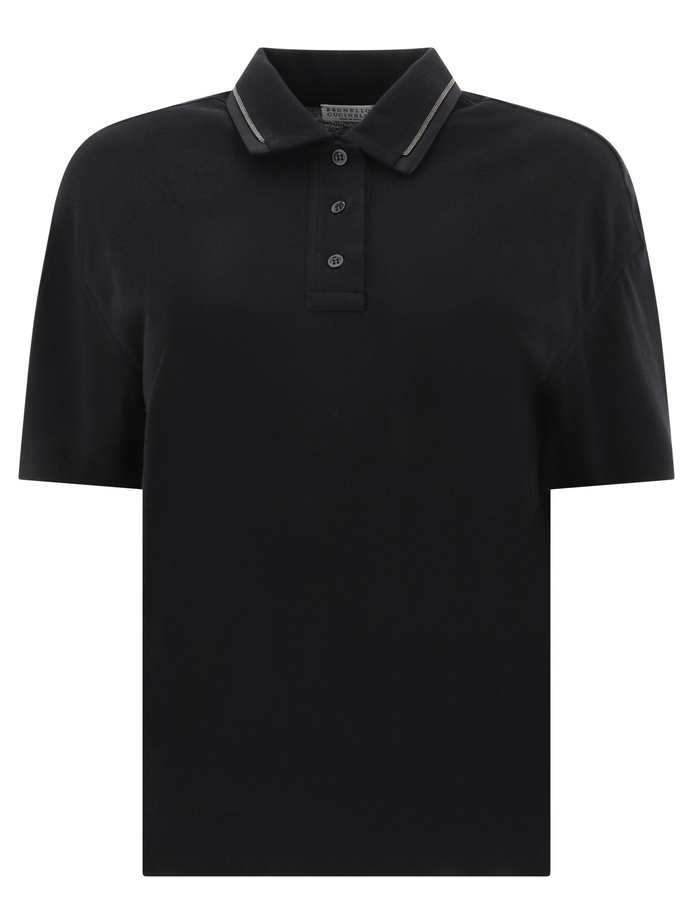 Brunello Cucinelli-Piqué Polo Shirt With Monili Polo Shirts Nero-Donna