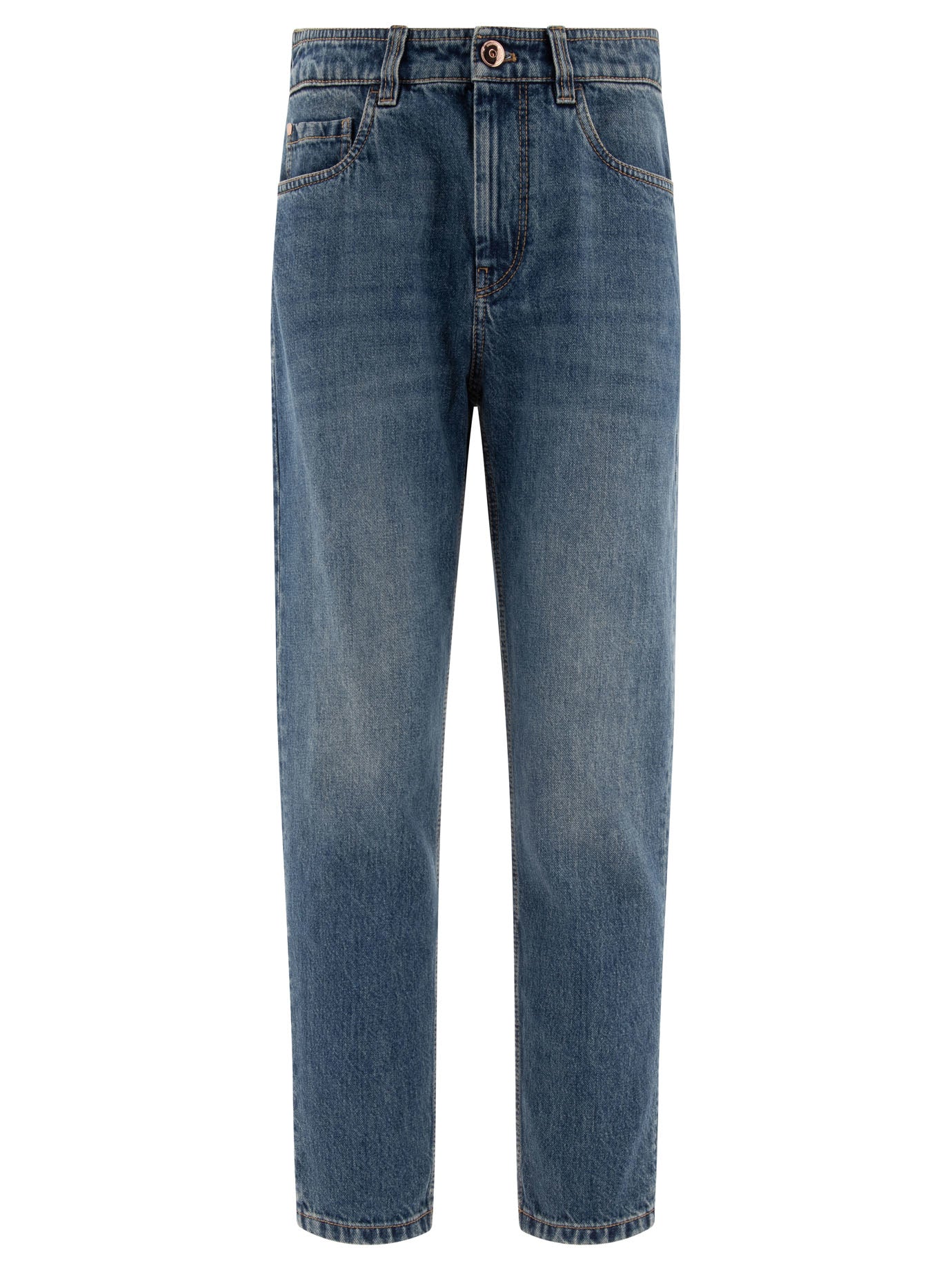 Brunello Cucinelli-Baggy Authentic Con Shiny Tab Jeans Blu-Donna