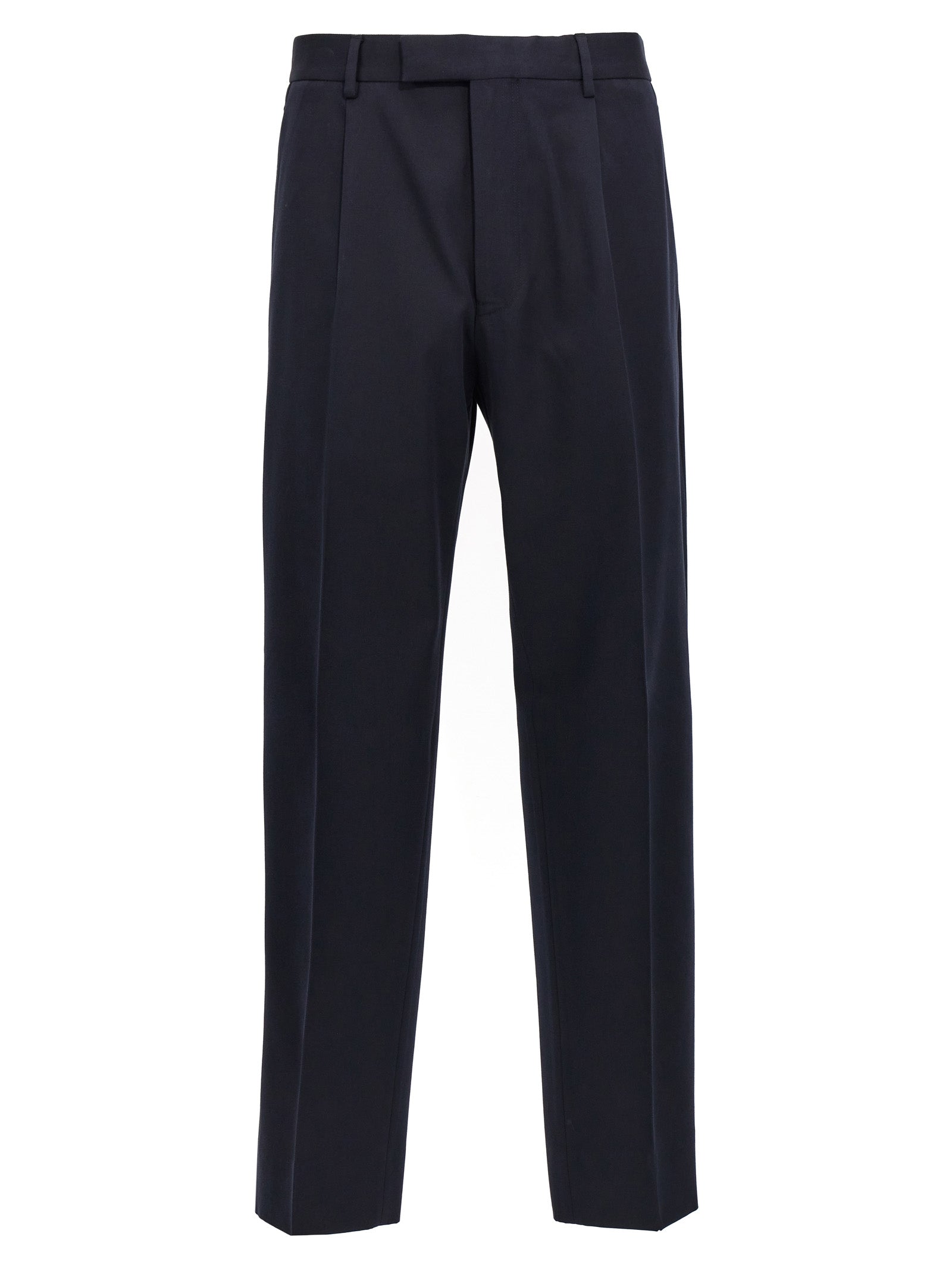 Zegna-Wool Cotton Pantaloni Blu-Uomo