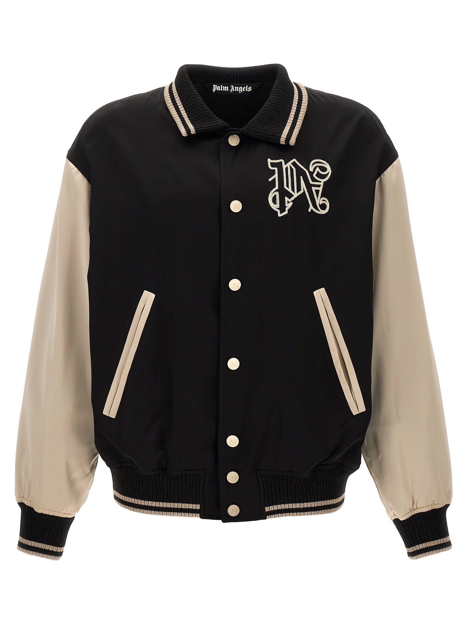 Palm Angels-Gothic Logo Varsity Giacche Bianco/Nero-Uomo