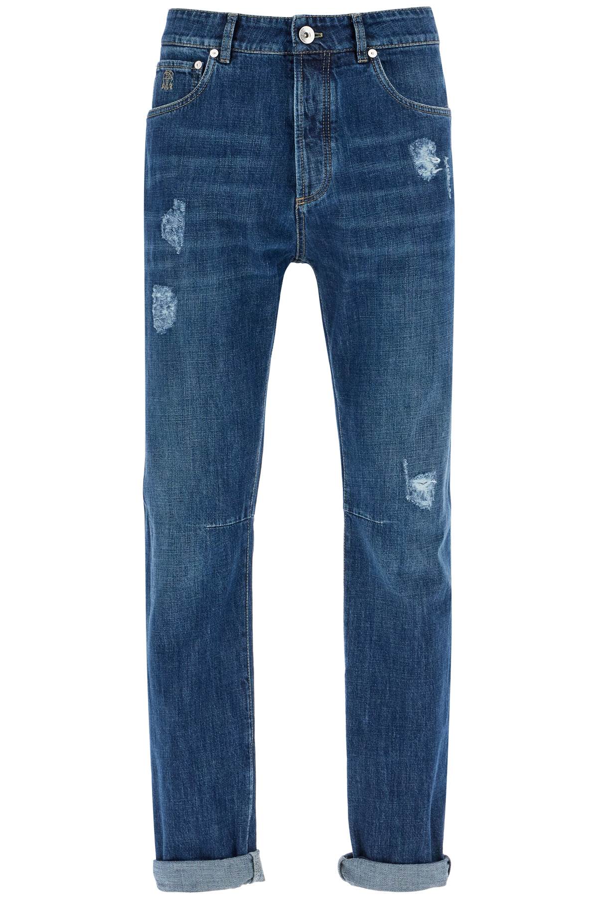 Brunello Cucinelli-Jeans Leisure Fit In Denim Distressed-Uomo