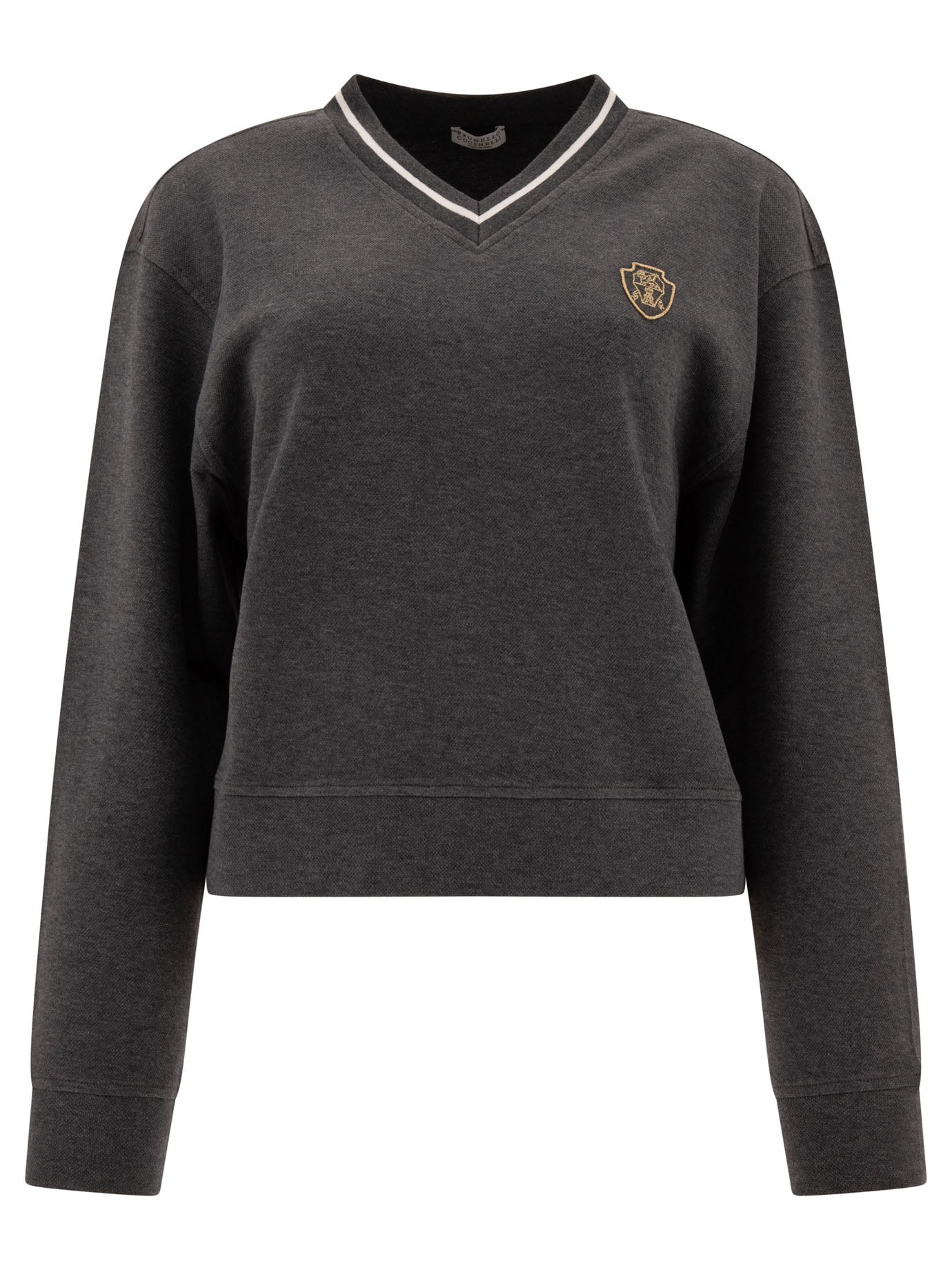 Brunello Cucinelli-Techno Cotton Piqué Sweatshirt With Logo Sweatshirts Grey-Donna