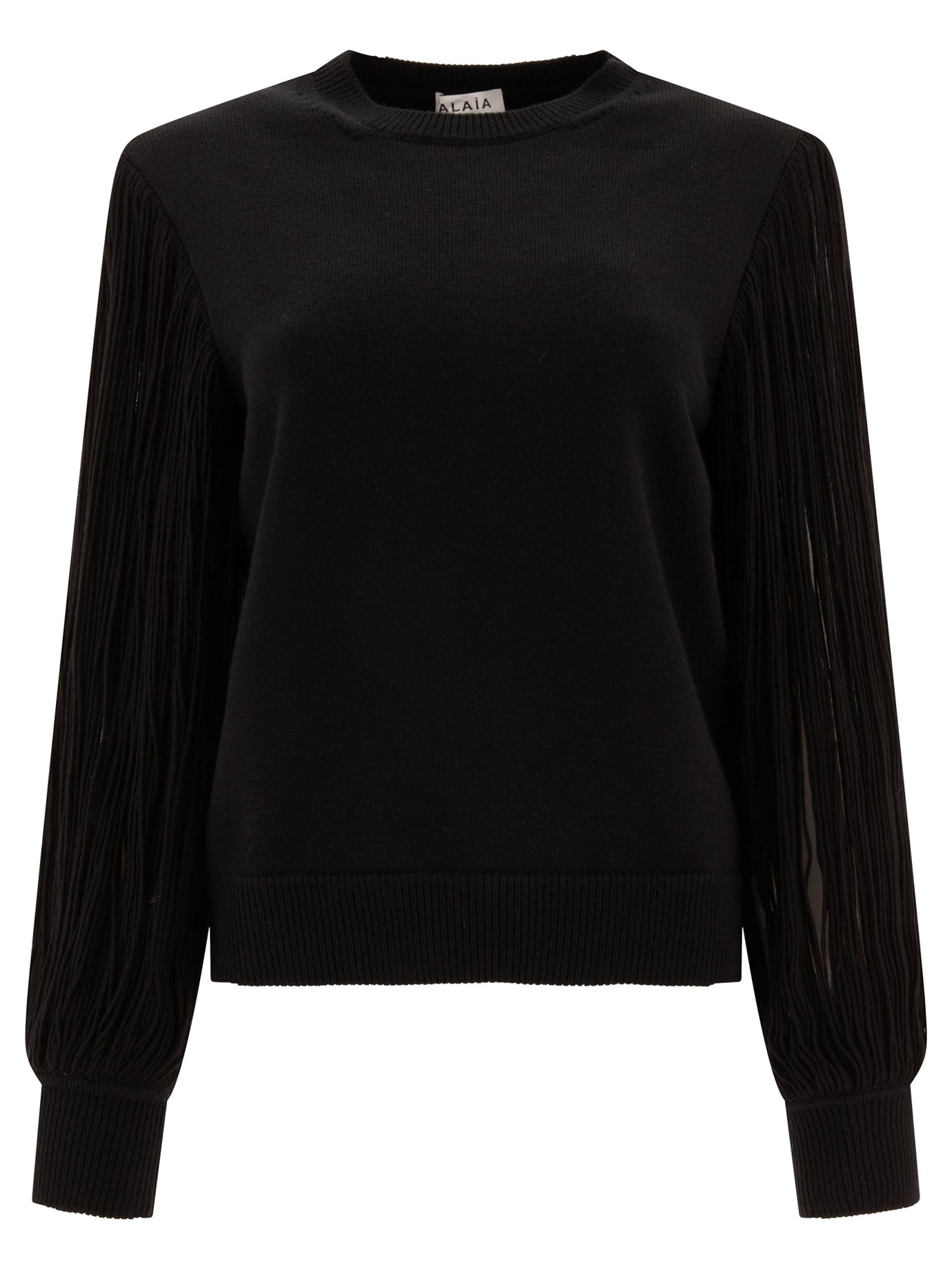 AlaïA-Fringed-Sleeve Knit Sweater Knitwear Nero-Donna