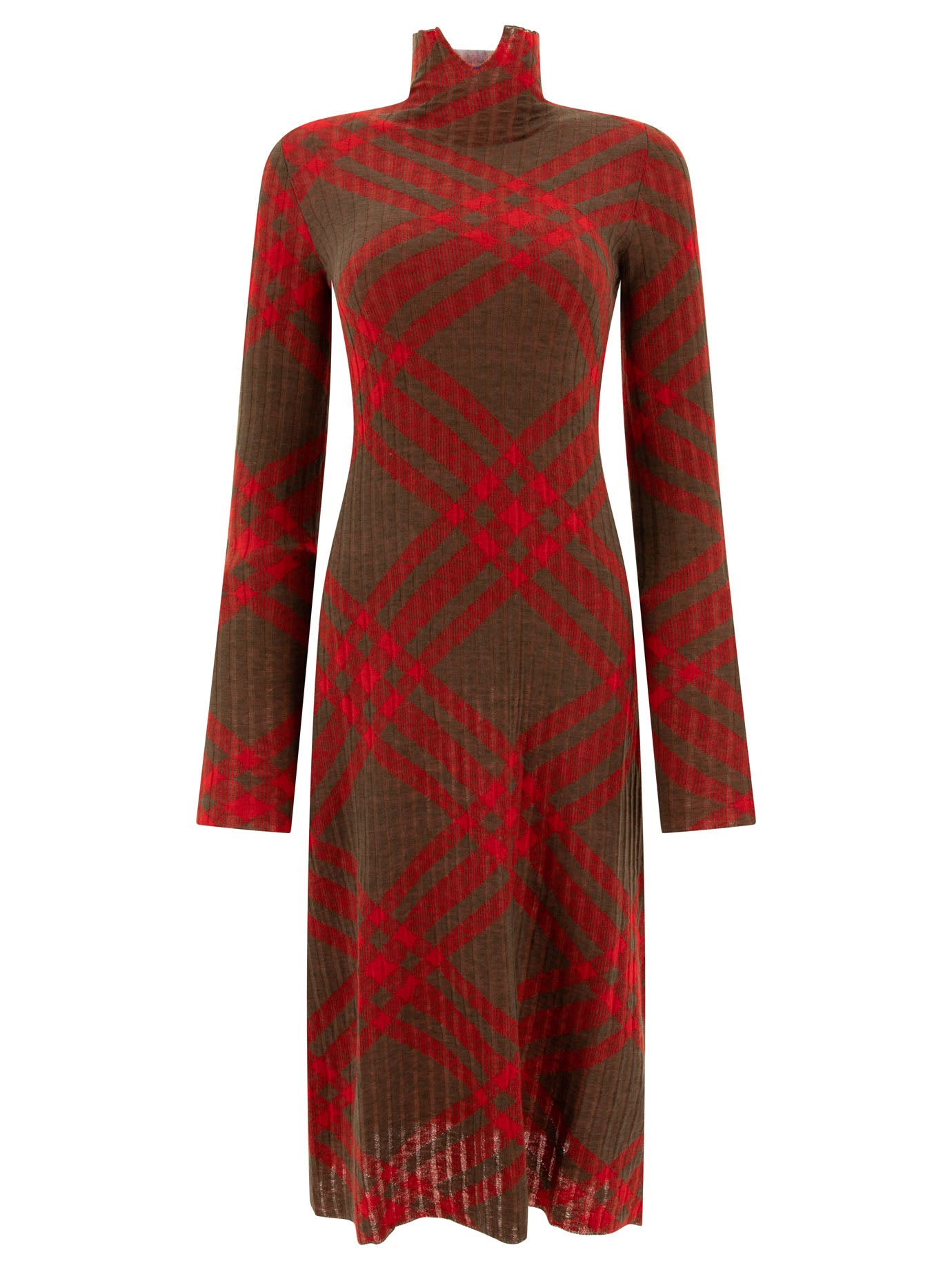 Burberry-Check Wool Blend Dress Abiti Verde-Donna