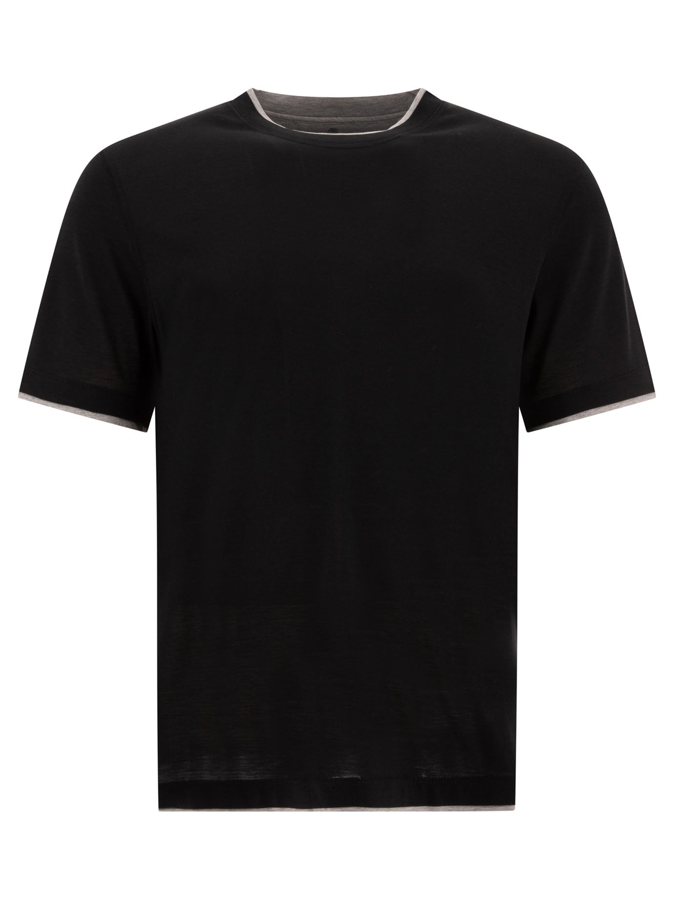 Brunello Cucinelli-Faux-Layering T-Shirts Nero-Uomo