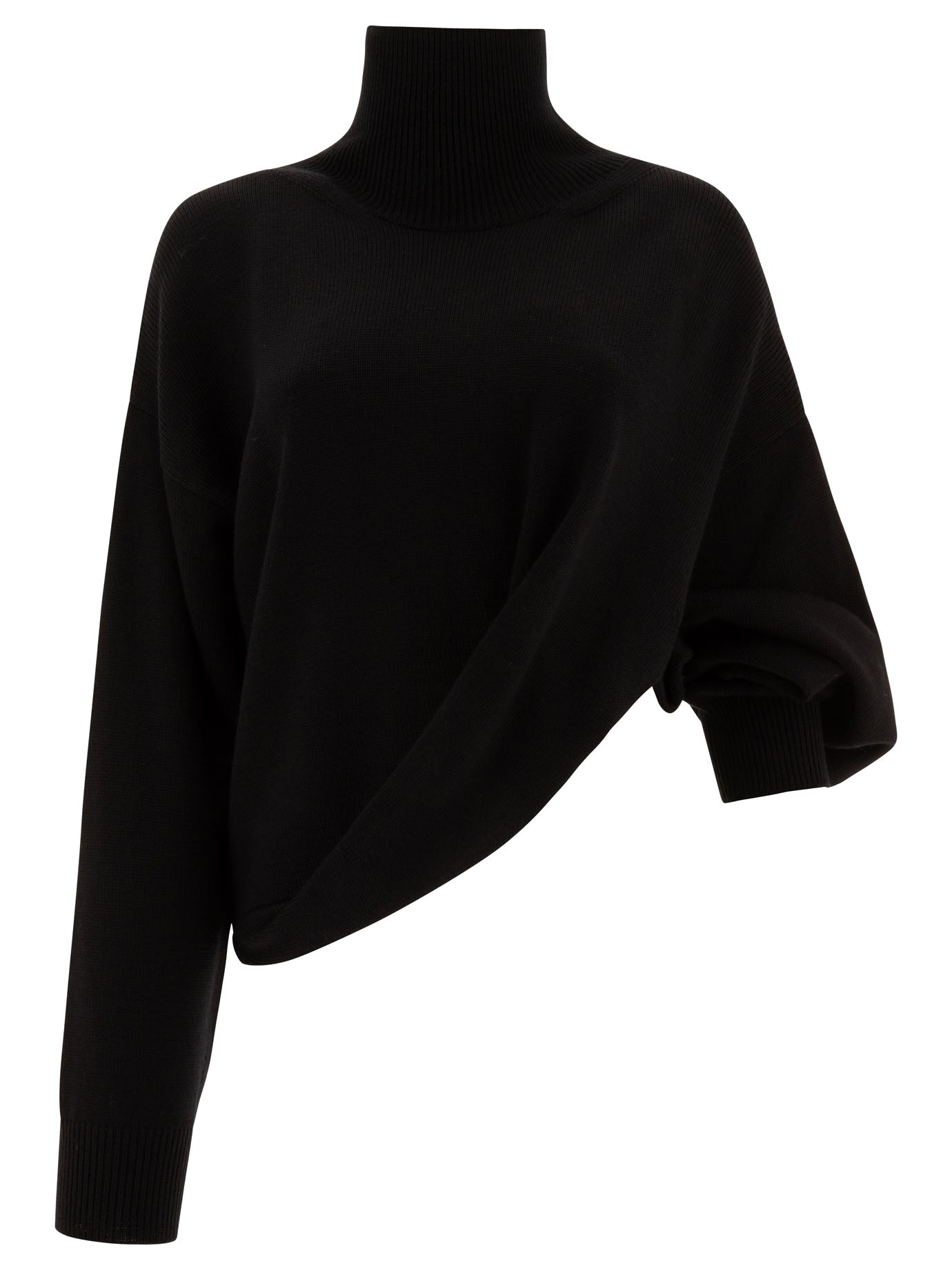 AlaïA-Asymmetric Turtleneck Sweater Knitwear Nero-Donna