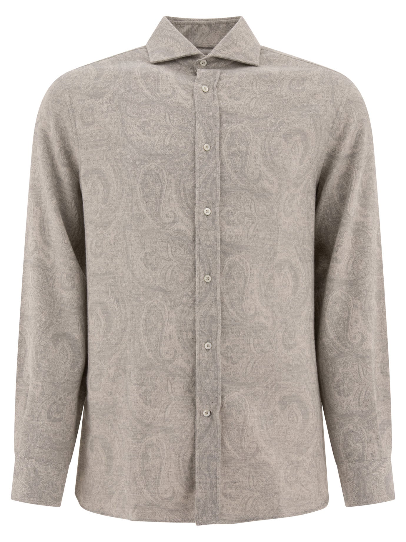 Brunello Cucinelli-Paisley Jacquard Flannel Shirt Shirts Grey-Uomo