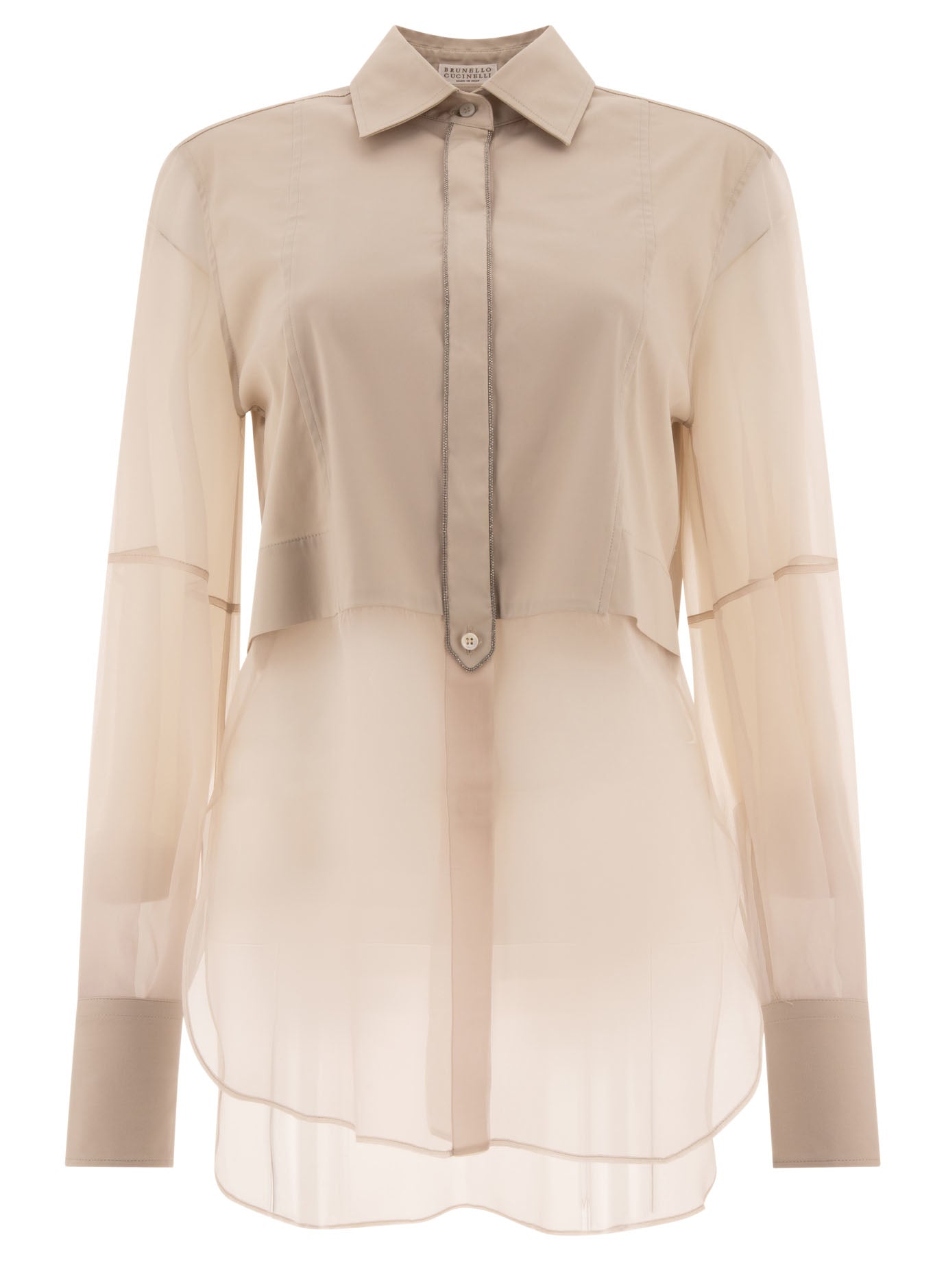 Brunello Cucinelli-Poplin Shirt With Shiny Trims Shirts Beige-Donna