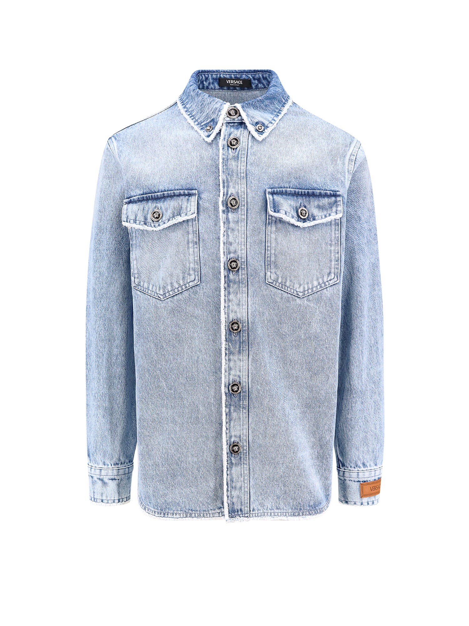 Versace-Camicia in denim con bottoni Medusa-Uomo