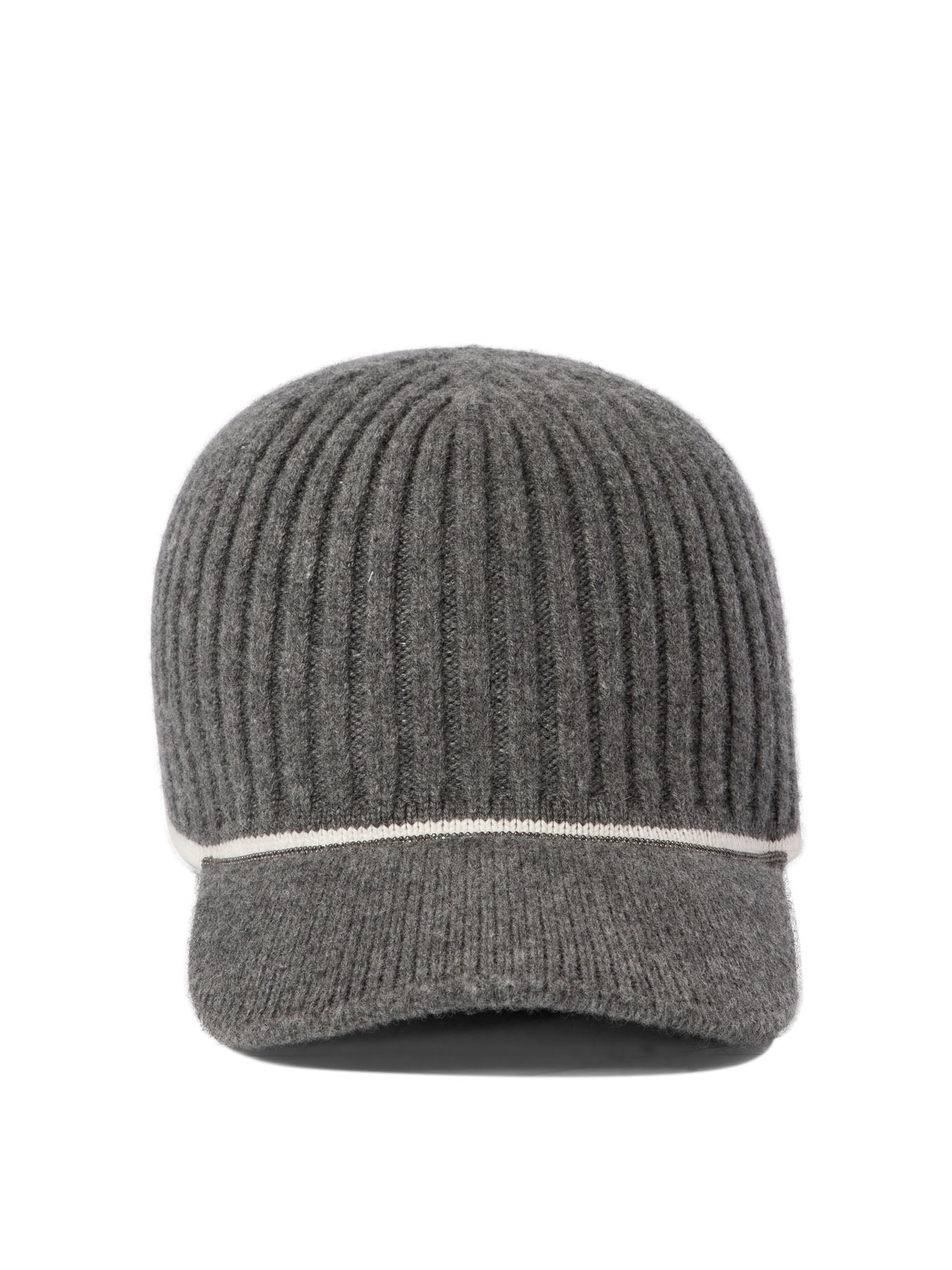 Brunello Cucinelli-Ribbed Wool Cap Cappelli Grey-Donna