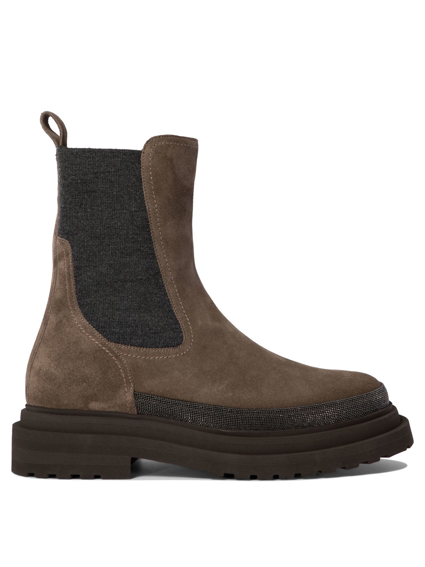 Brunello Cucinelli-Chelsea Boots With Precious Contour Stivali E Stivaletti Marrone-Donna