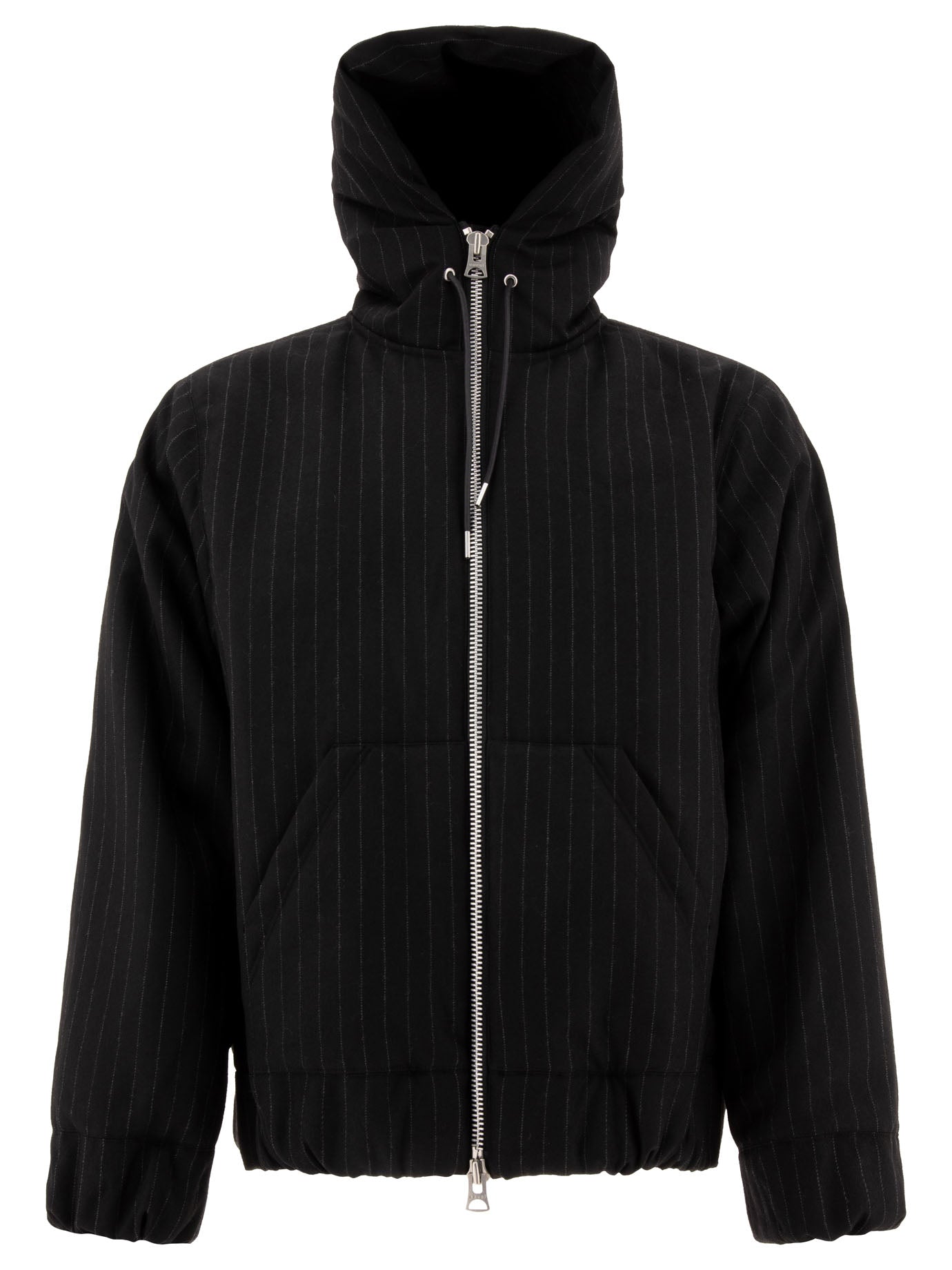 Sacai-Pinstriped Hooded Jacket Giacche Nero-Uomo