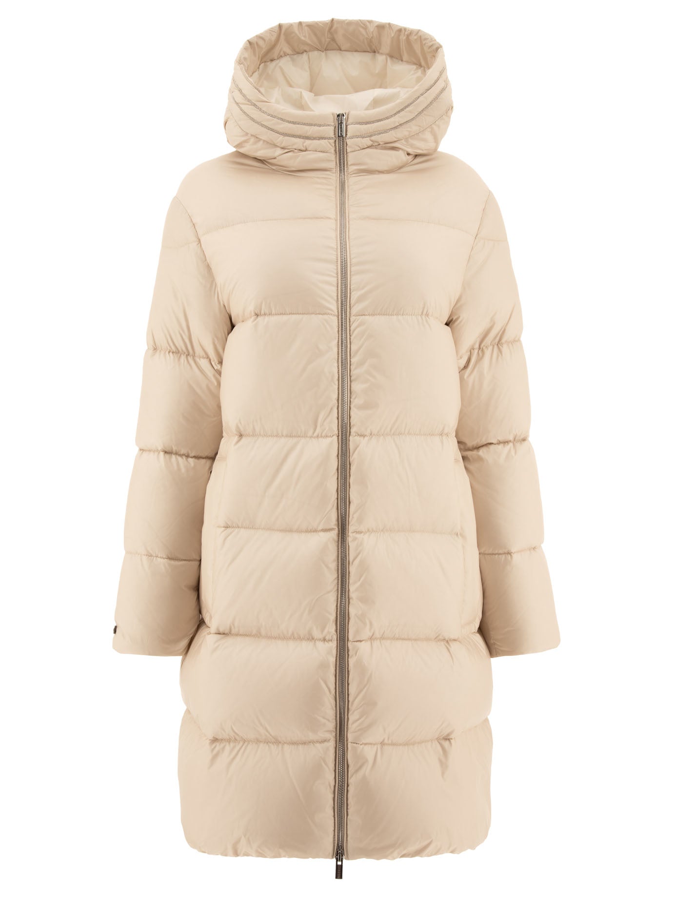 Peserico-Down Coat With Punto Luce Detail Coats Beige-Donna