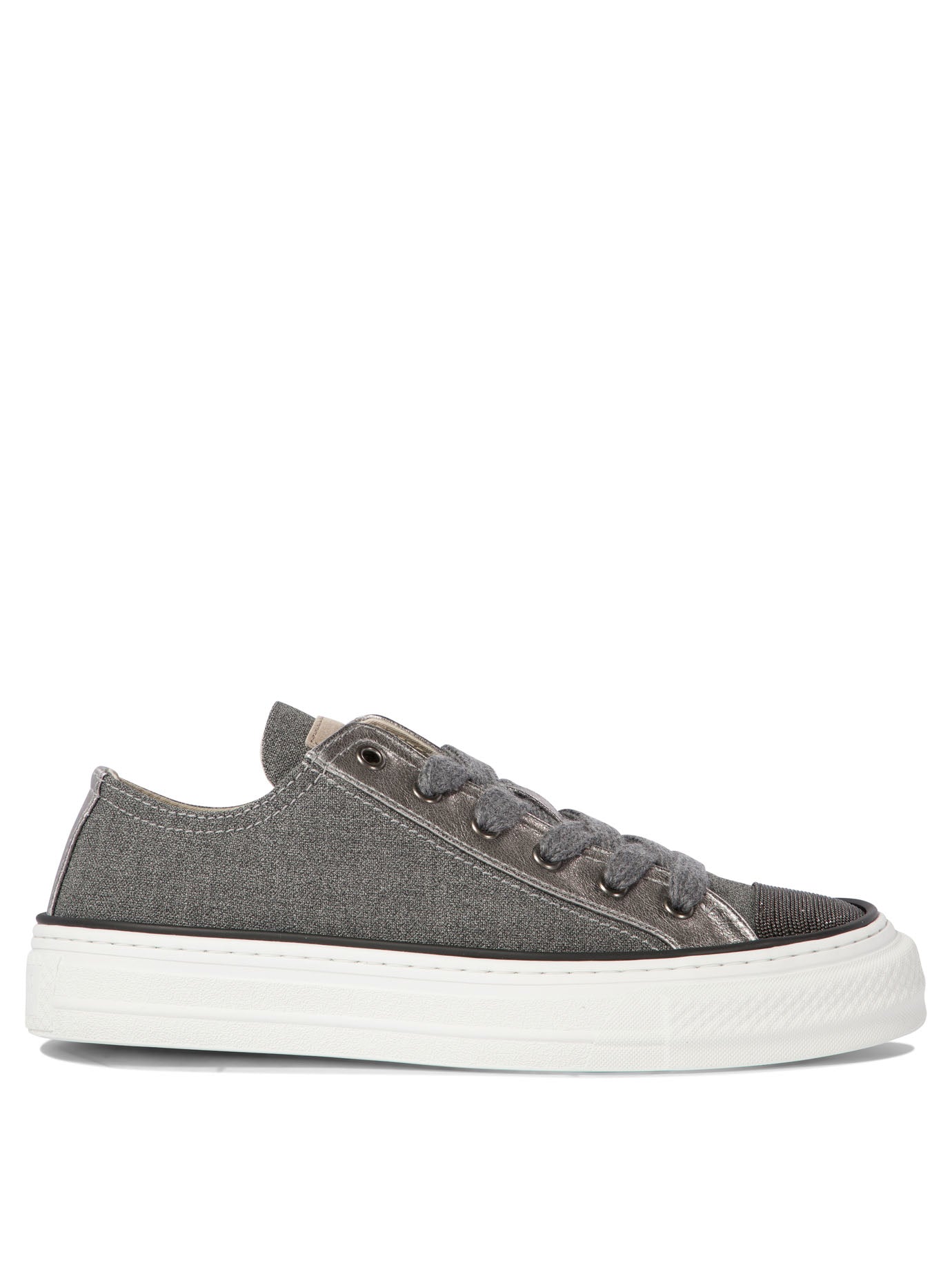 Brunello Cucinelli-Sneakers With Monili Sneakers & Slip-On Grey-Donna