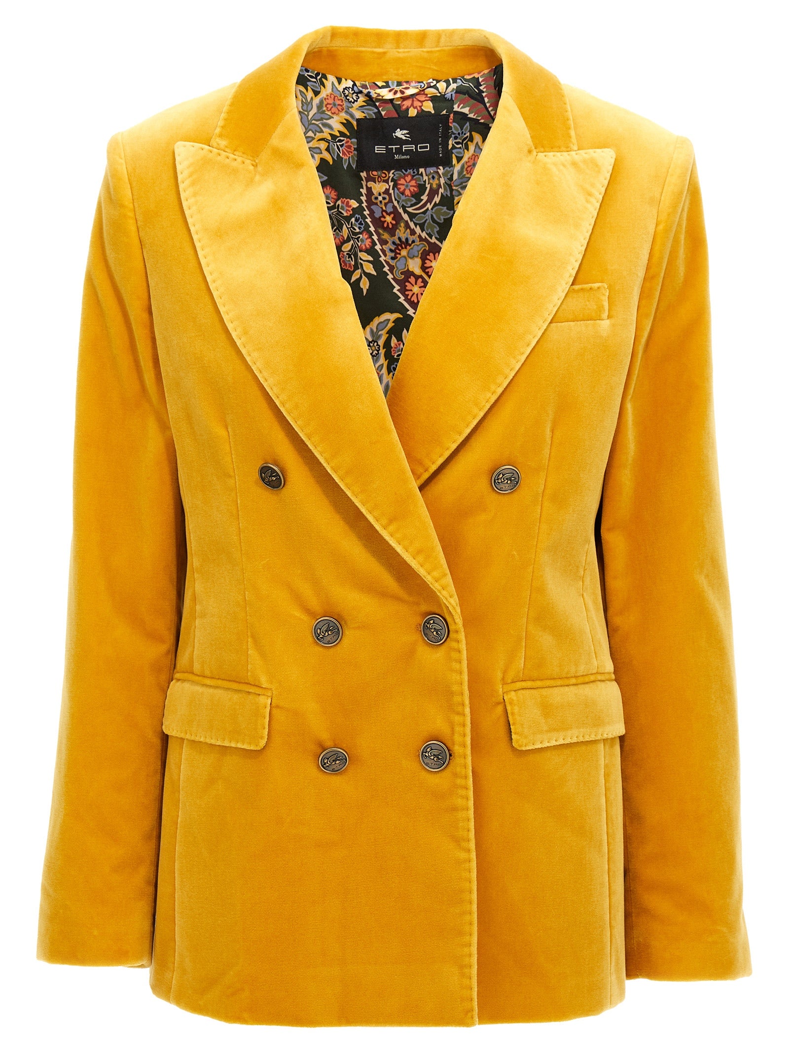 Etro-Double-Breasted Velvet Blazer Blazer And Suits Giallo-Donna