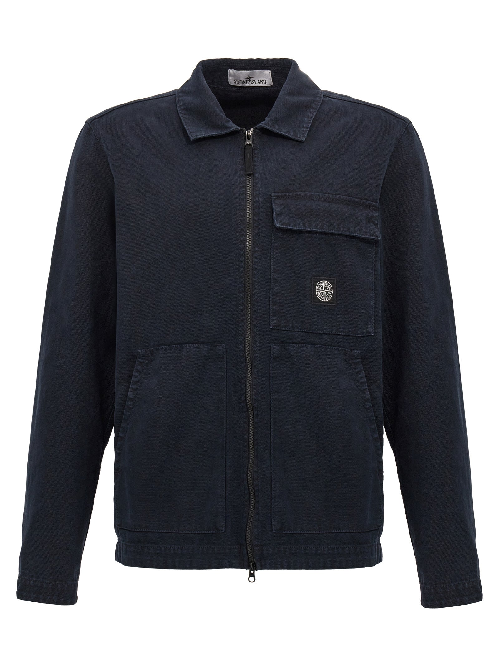 Stone Island-Canvas Overshirt Camicie Blu-Uomo