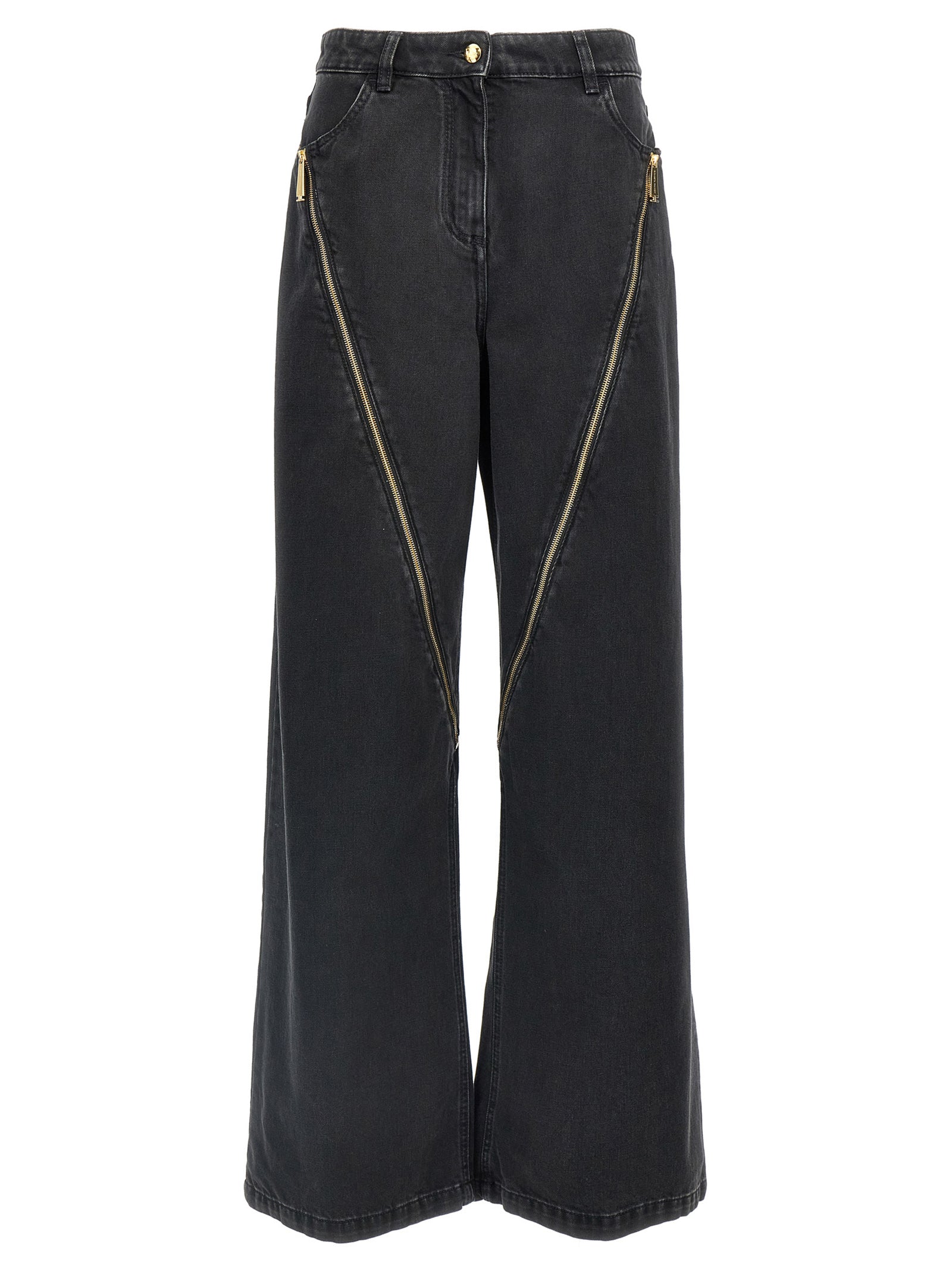 Elisabetta Franchi-Zip Detail Jeans Nero-Donna