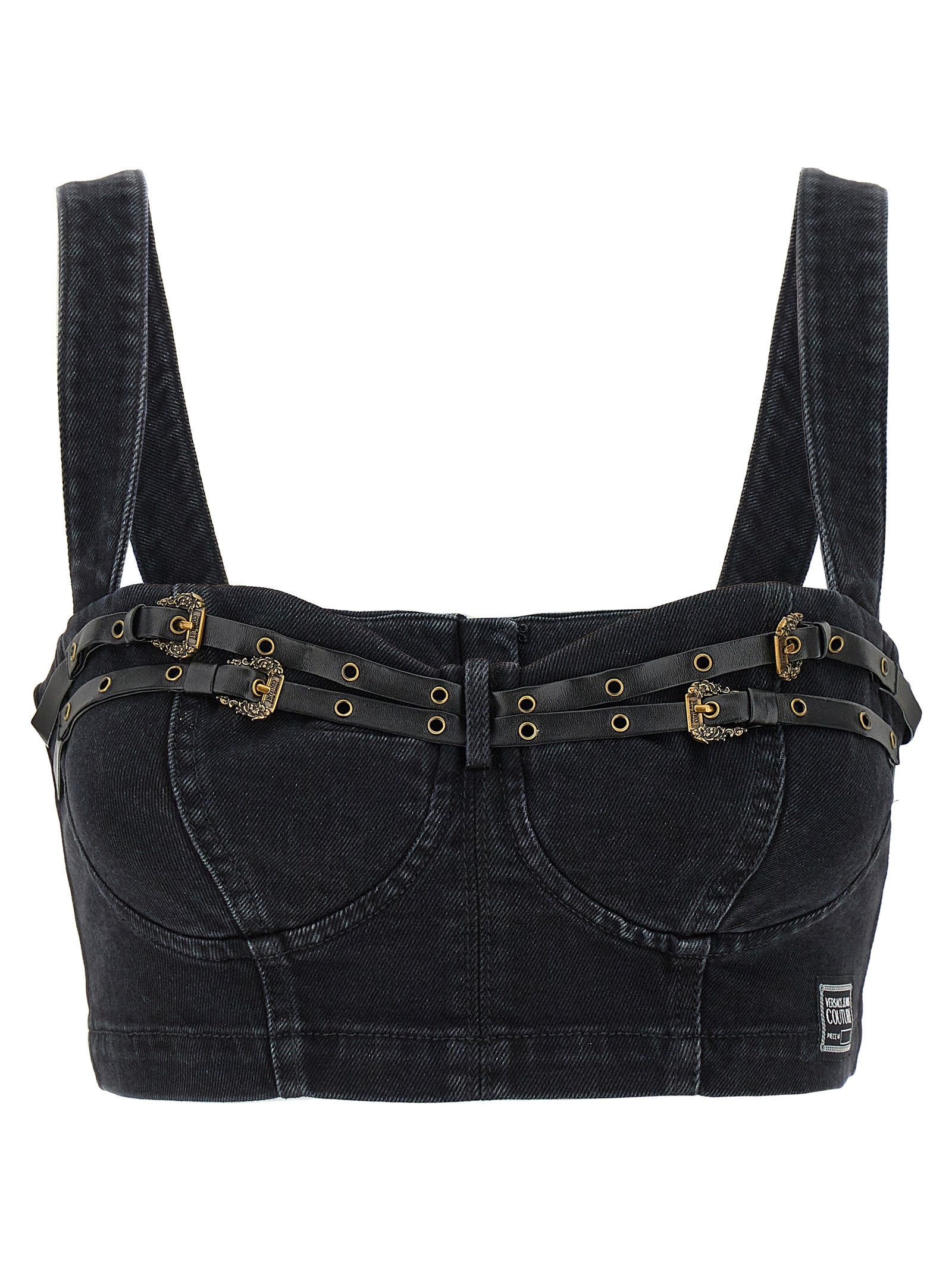 Versace Jeans Couture-Denim Strap Top Top Nero-Donna