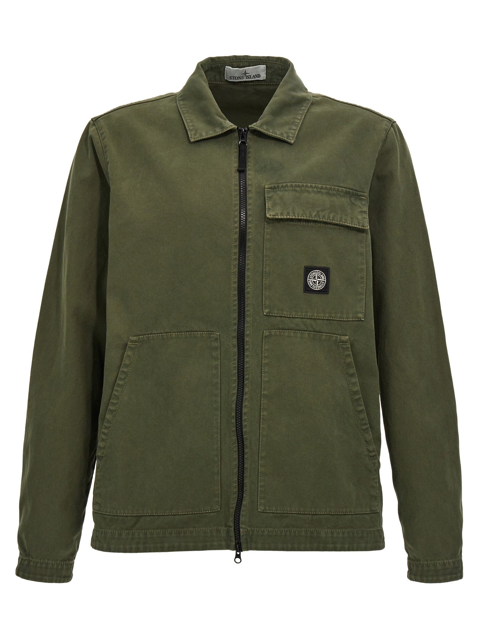 Stone Island-Canvas Overshirt Camicie Verde-Uomo